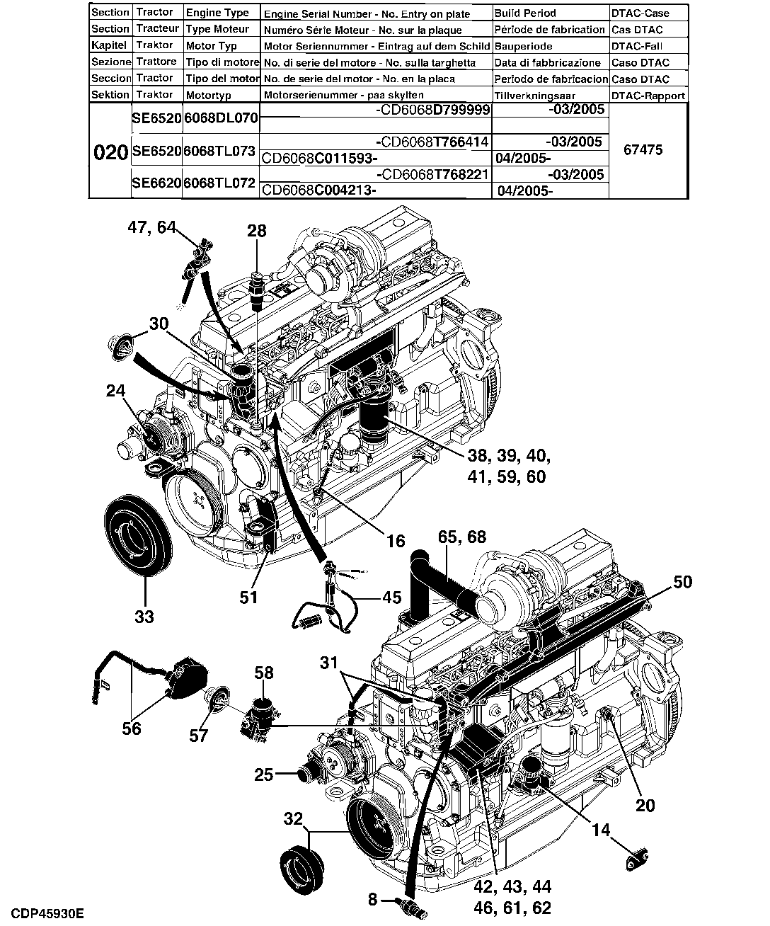 20 ENGINE, SE6320 (4045TL073), SE6420 (4045HL070), SE6520 (6068DL070/TL073), SE6620 (6068TL072)