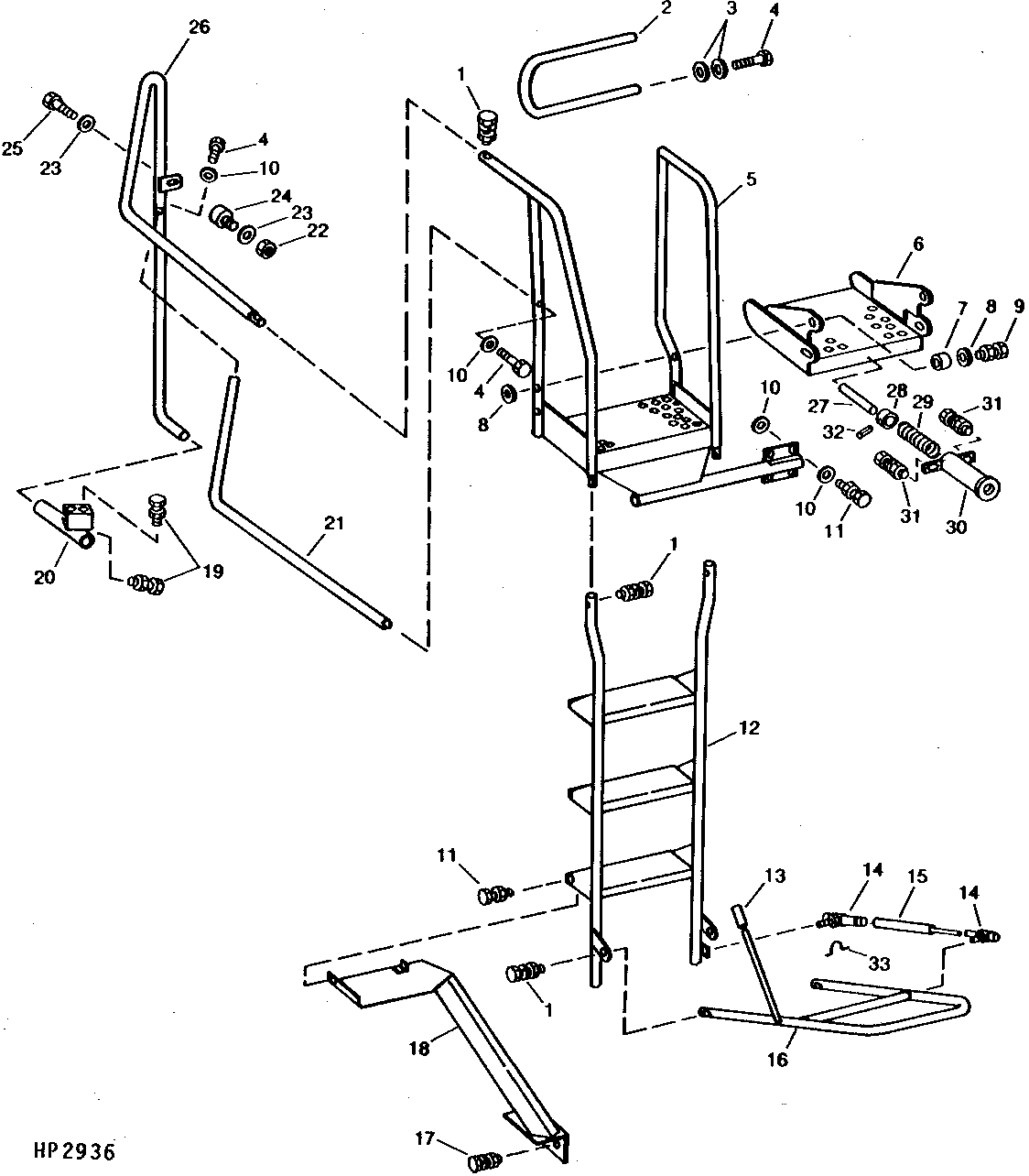 FRONT LADDER, DECK, RAILINGS, AND LEFT-HAND DOOR HANDRAIL