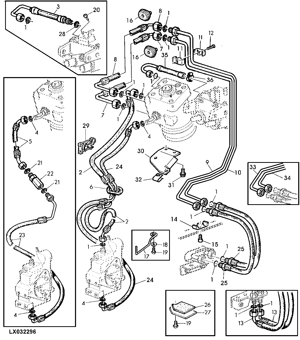 HYDROSTATIC STEERING, OIL LINES (4-POST ROLL GUARD AND CAB)