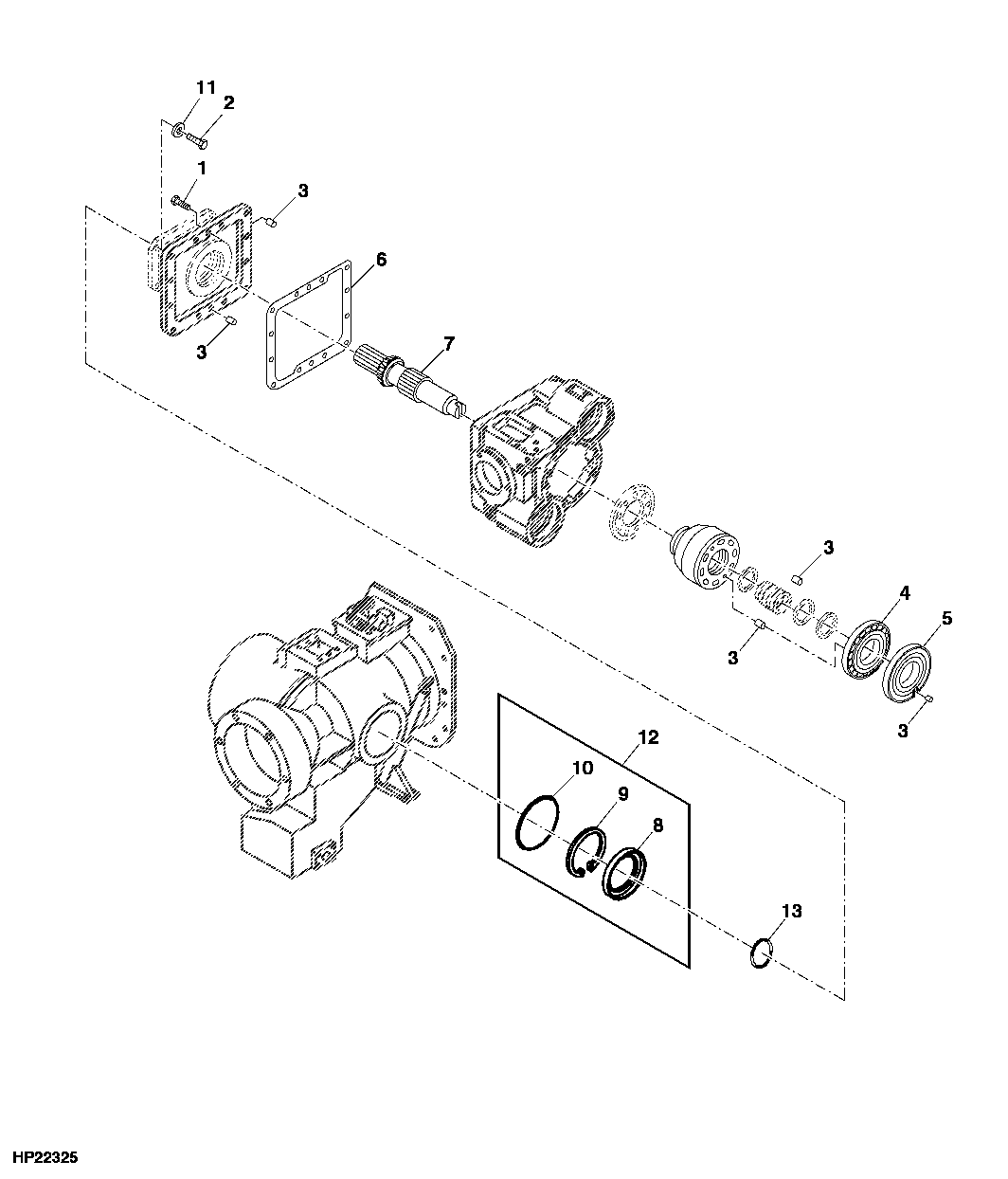 HYDROSTATIC DRIVE PUMP, FRONT COVER AND SHAFT
