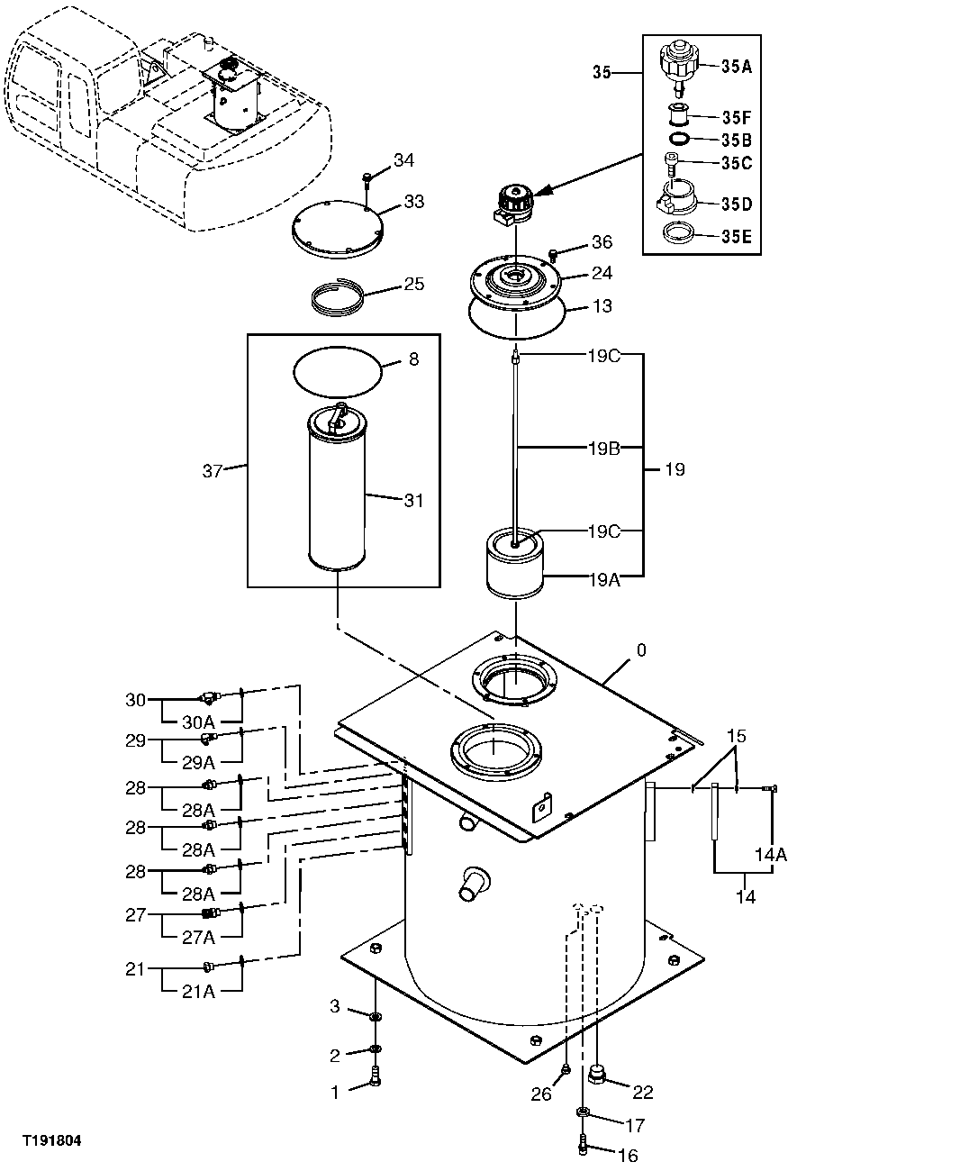 HYDRAULIC OIL RESERVOIR AND FILTER ELEMENTS