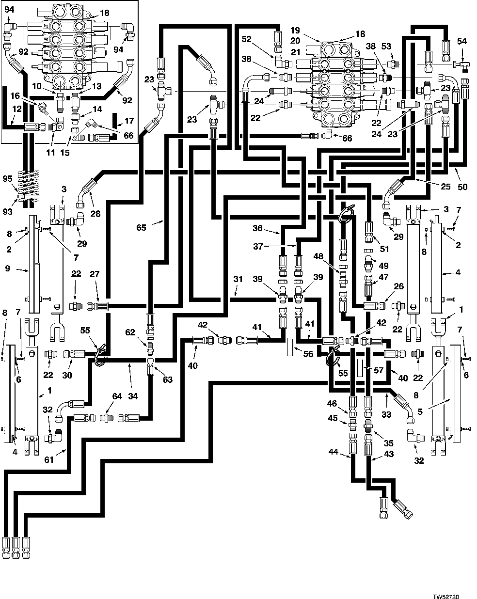 HYDRAULIC SYSTEM, REAR FRAME, 130B GRAPPLE (001223- )(660D) (001011- )(848G)