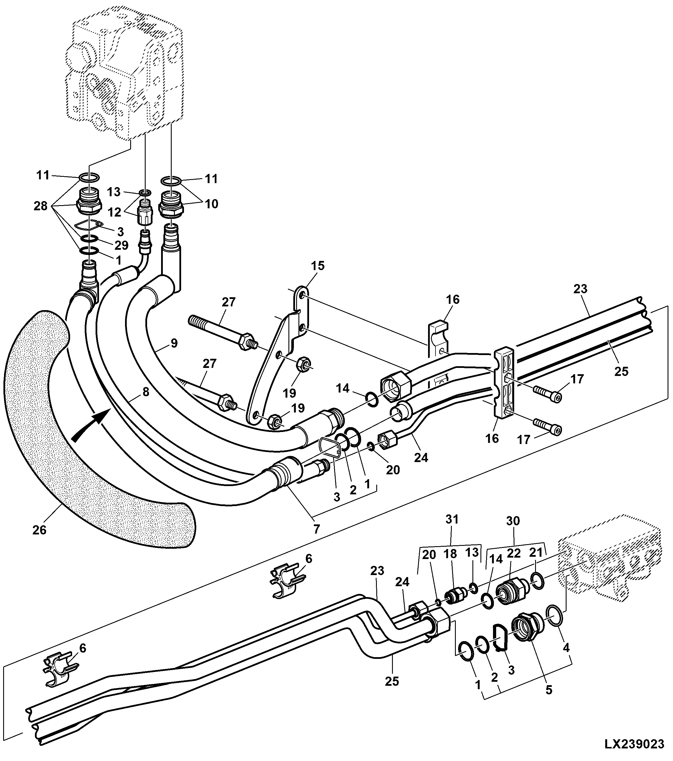 OIL LINES FOR M-ICV OR E-ICV CONTROL VALVE, RH / CENTER (CAB)
