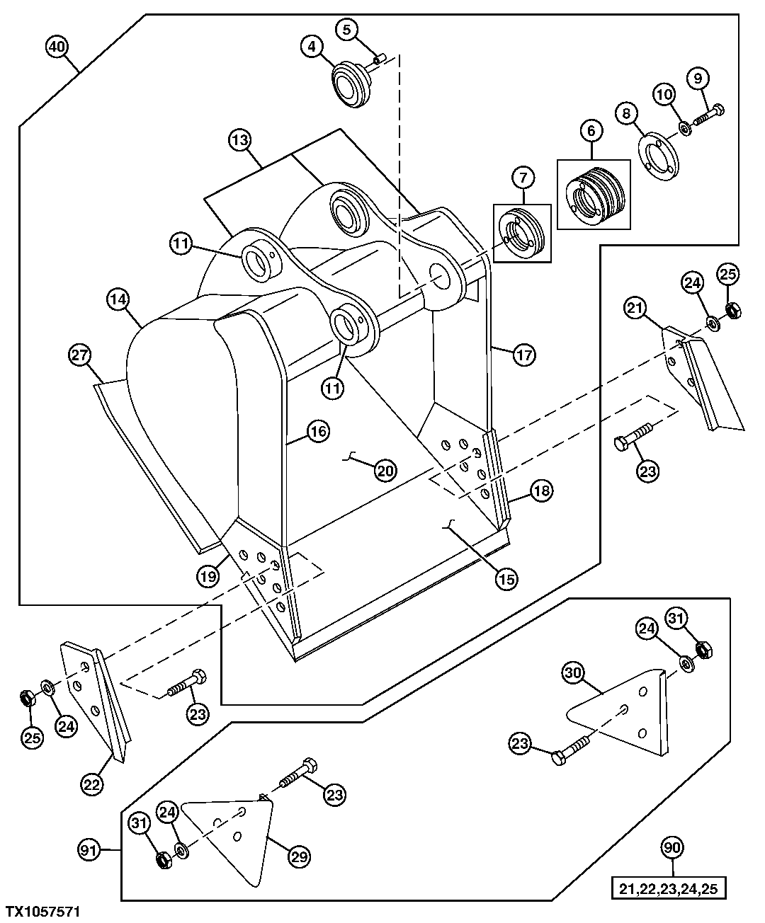Severe Duty Cast Lip Bucket (Also Order Bucket Tooth Assemblies)