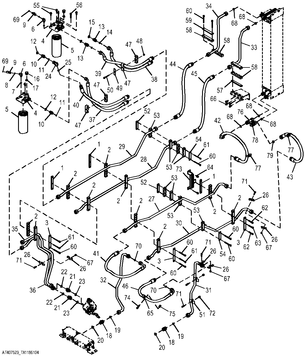 Axle Cooling and Filtration Lines to Right-Side Cooler, Rear