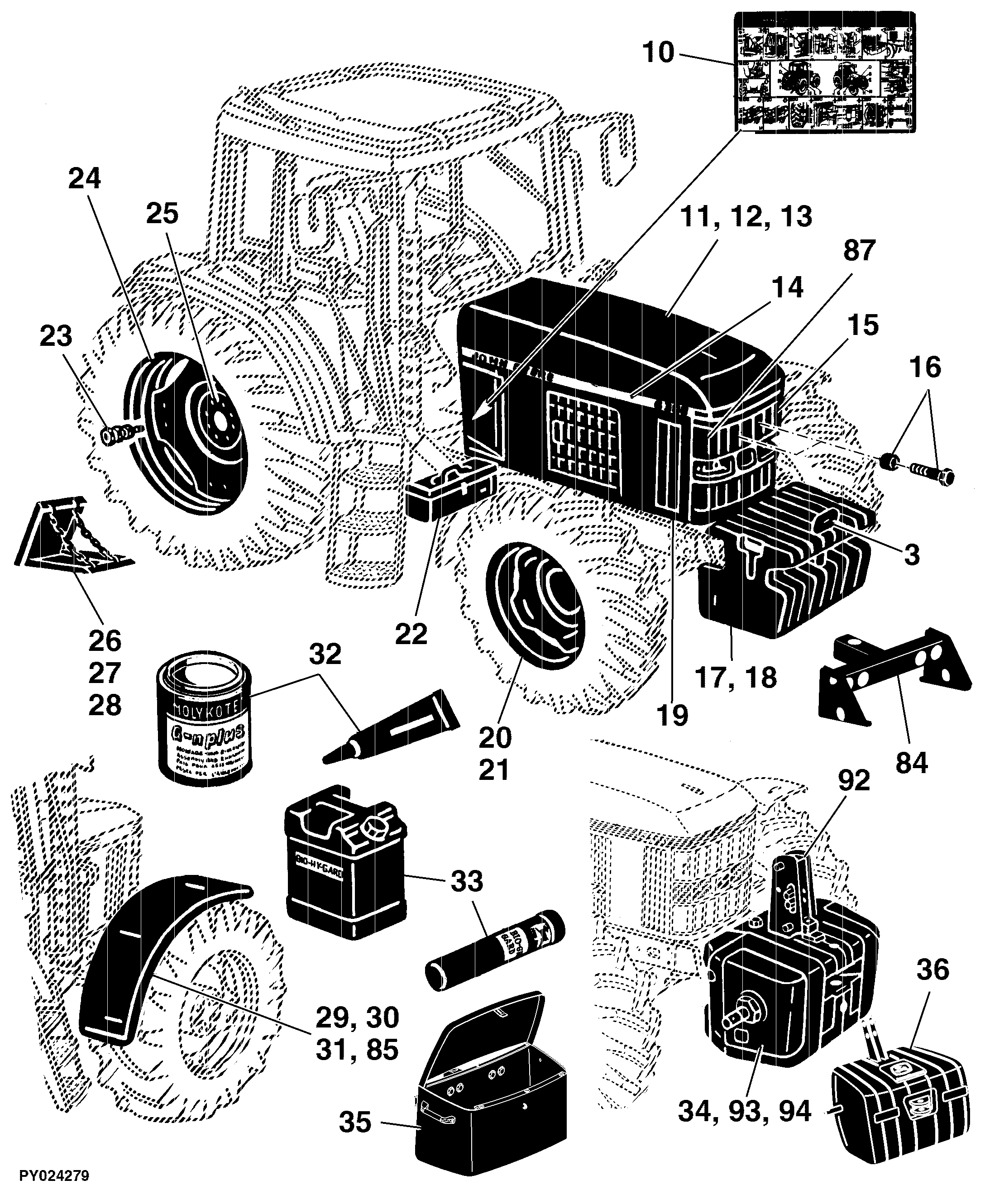 80 WHEELS, FRONT AXLES, SHEET METAL, MISCELLANEOUS