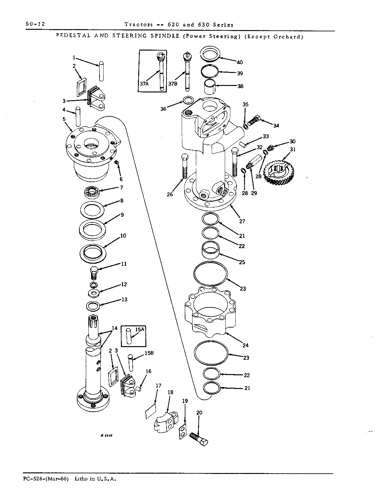 Pedestal and steering spindle (power steering)