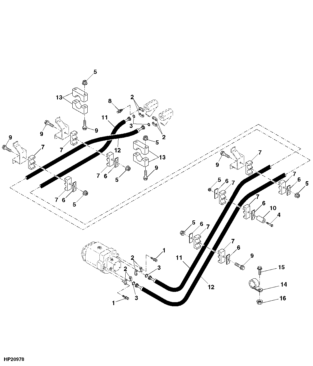 Hydrostatic Drive Hoses, Lower ( Four Wheel Drive )