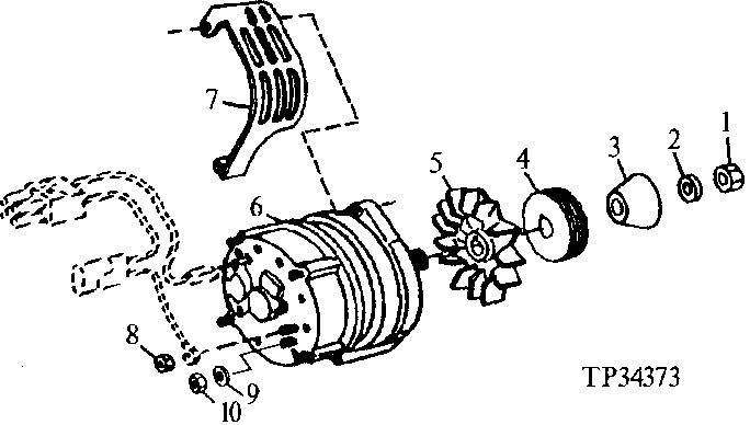 Alternator, Pulley And Shield (Engine SN 433734- )