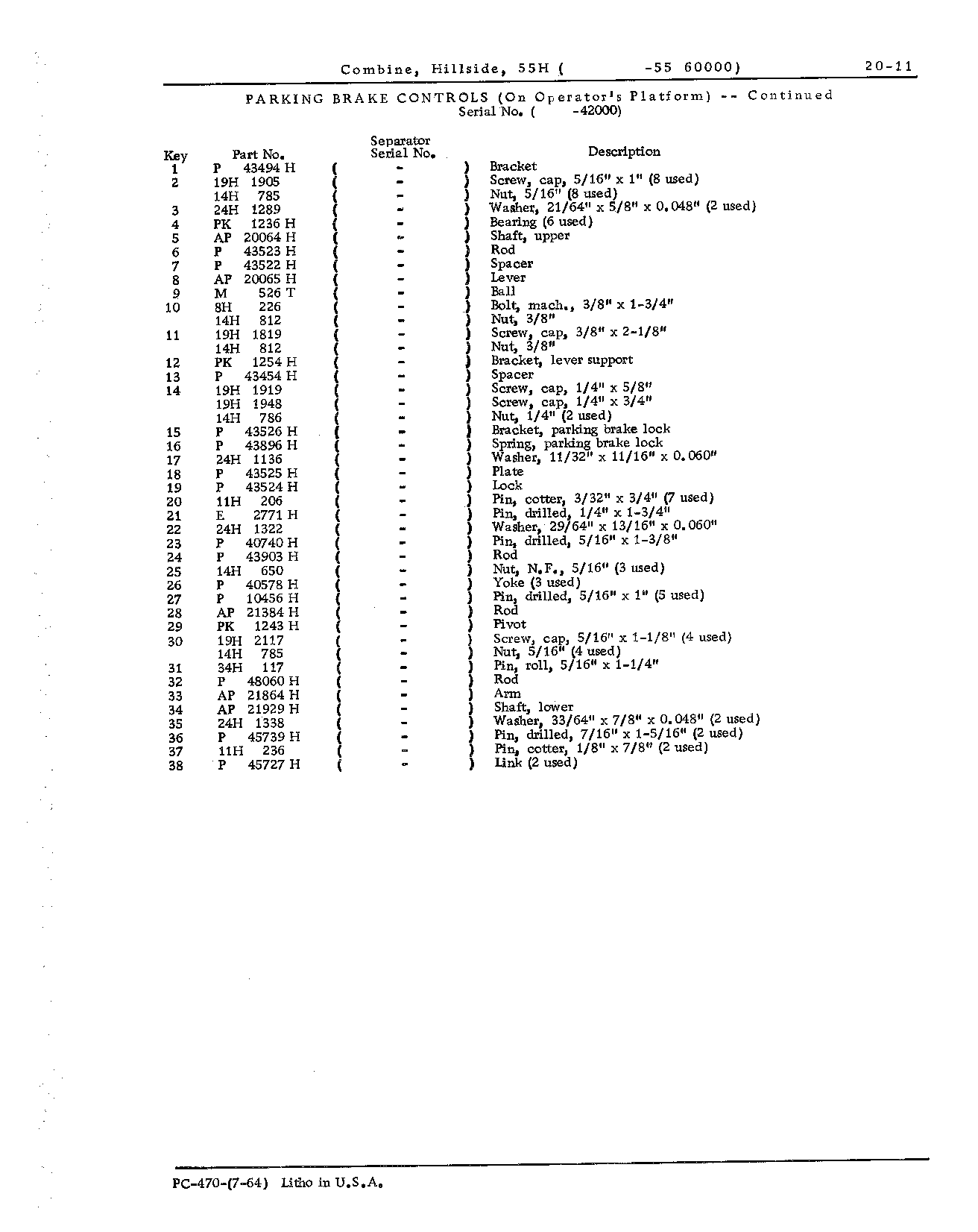 Brake controls, parking (Continued)