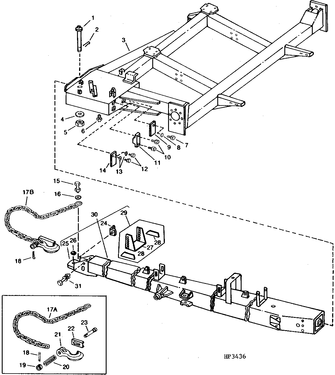 HITCH BEAM, AXLE FRAME, AND SAFETY CHAIN ( - 610600)