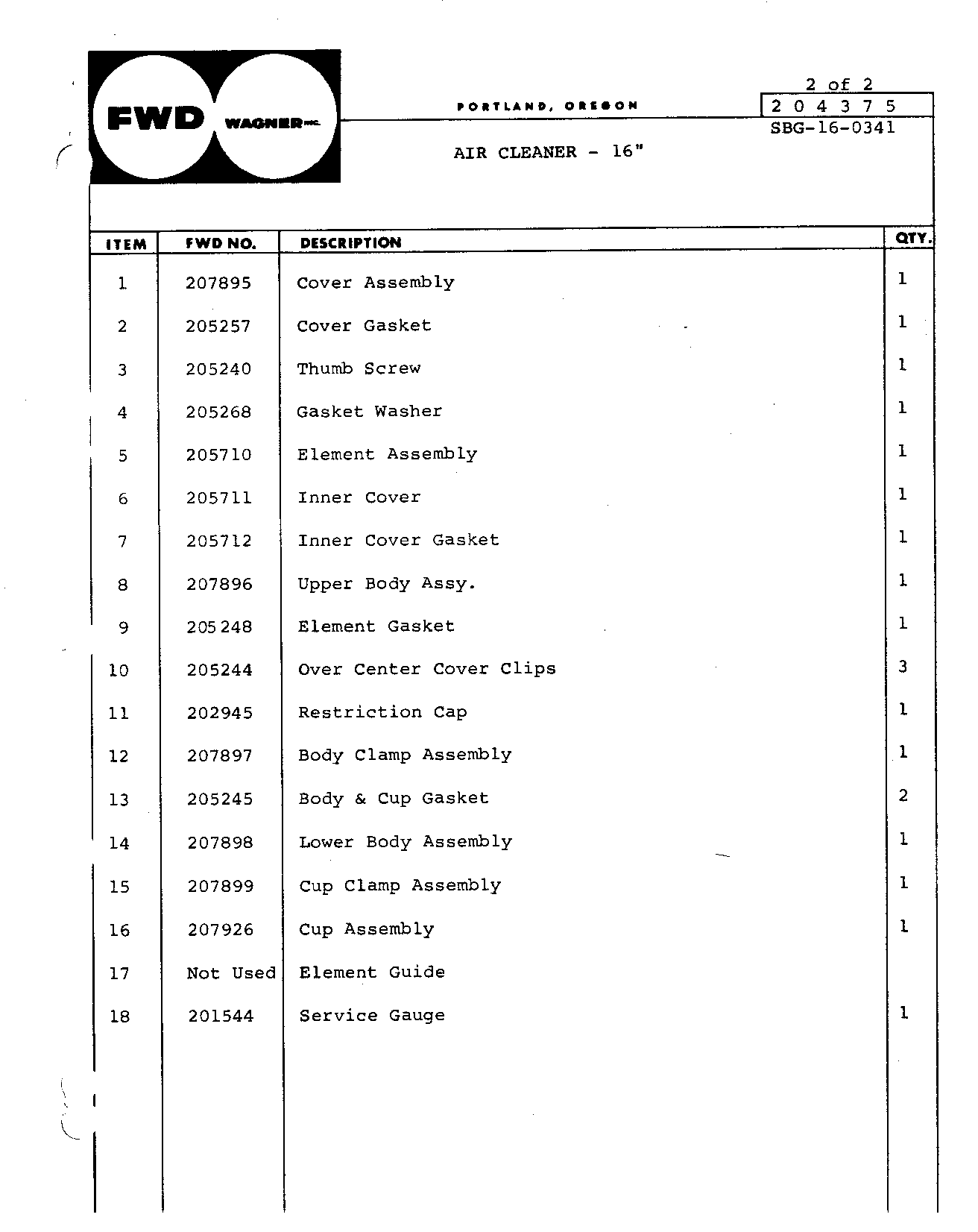 Section 90 - Miscellaneous 16" Air Cleaner (Continued)