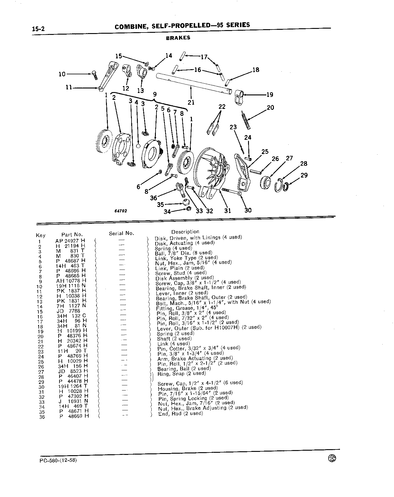 Main Wheel Axle Support, Transmission Clutch, Brakes, and Shields (Continued)