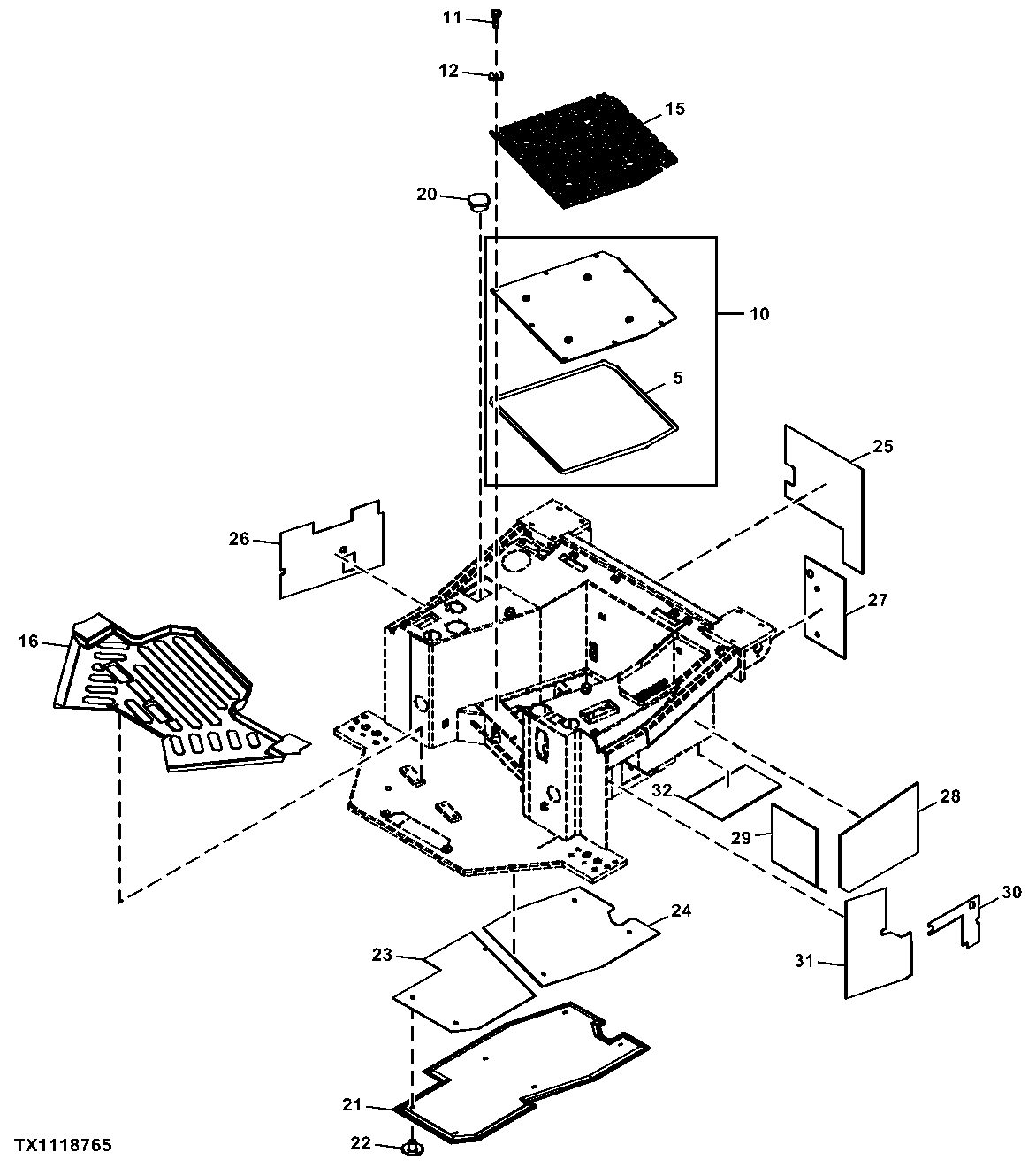 Cab Platform Seat Plate, Mats, and Sound Insulation