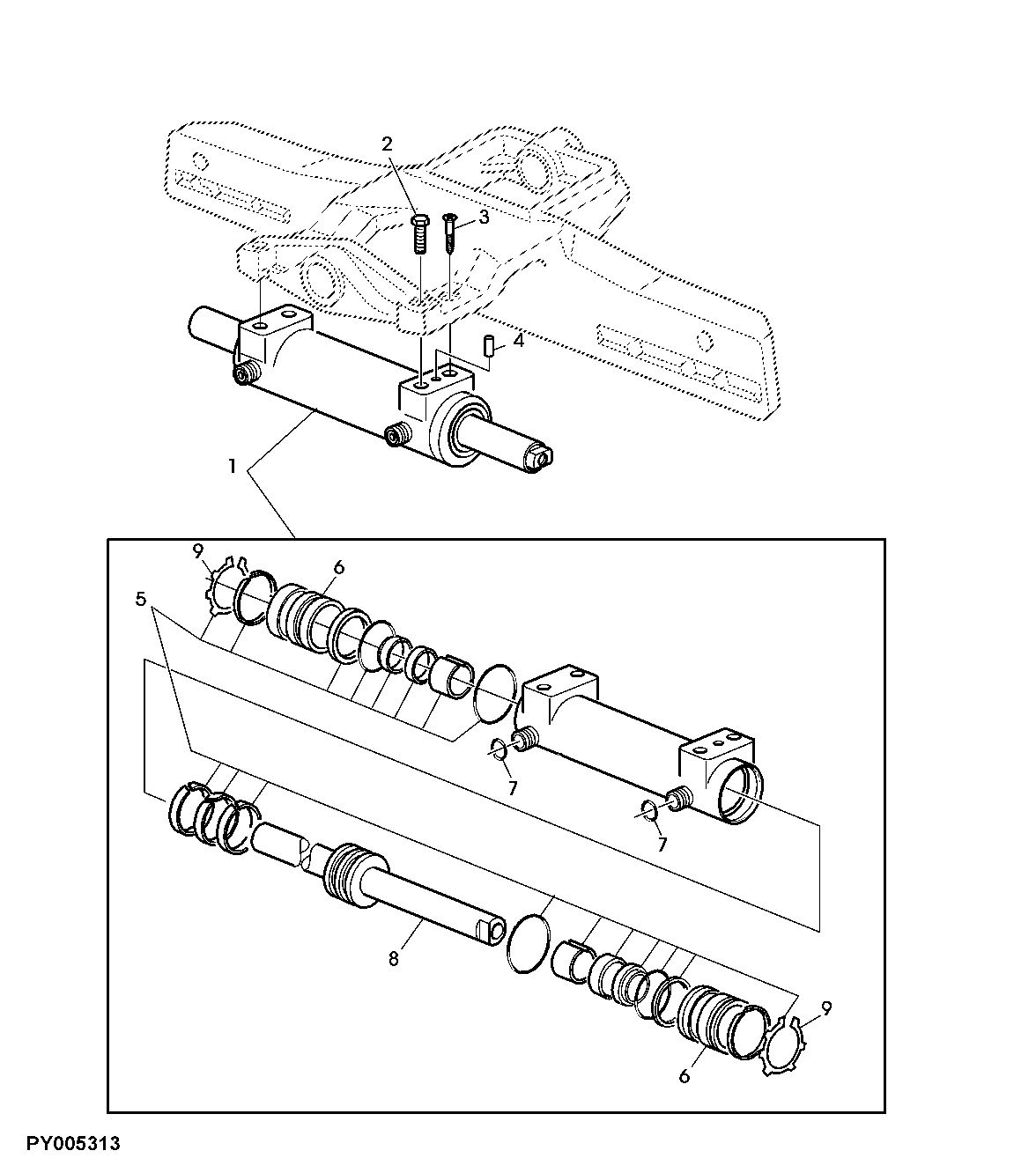 FRONT AXLE, STEERING CYLINDER (DOUBLE-ACTING) W/O FRONT WHEEL DRIVE
