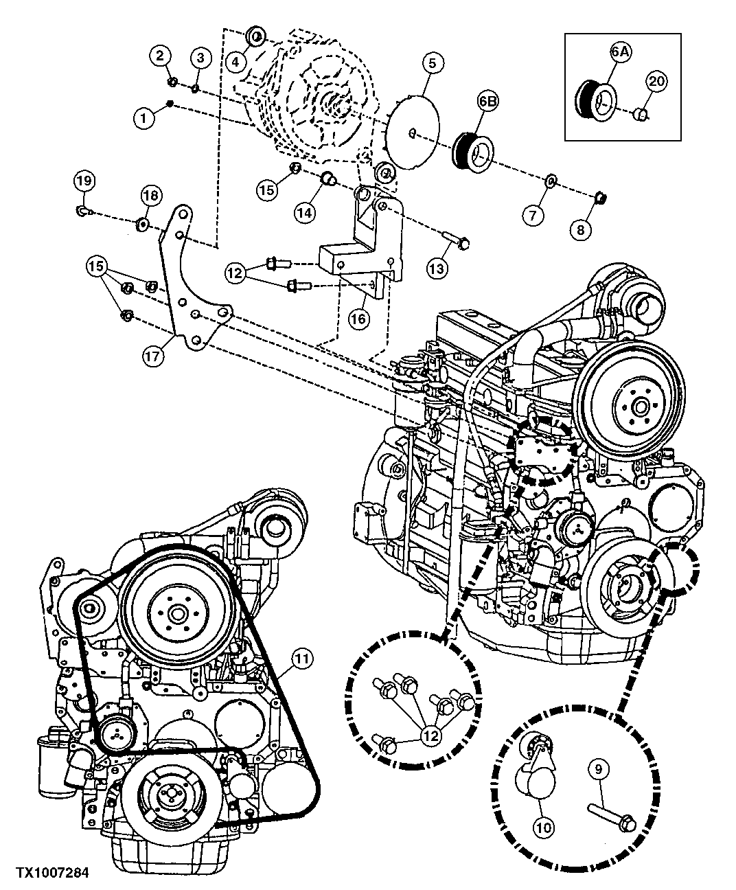 ALTERNATOR MOUNTING BRACKETS AND BELT (55 AMP) (WITH AIR CONDITIONING)