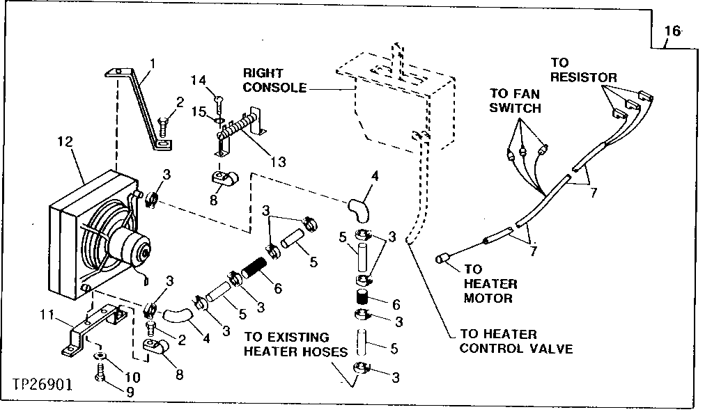 HEATER MOUNTING BRACKETS, HOSE CONNECTORS AND WIRING HARNESS