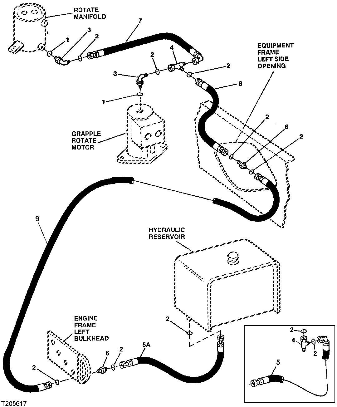 Rotat Case Drain Lines (Single Function and Dual Function) (Direct Drive SN 578428-600034) (Torque Converter SN 596700-600034)