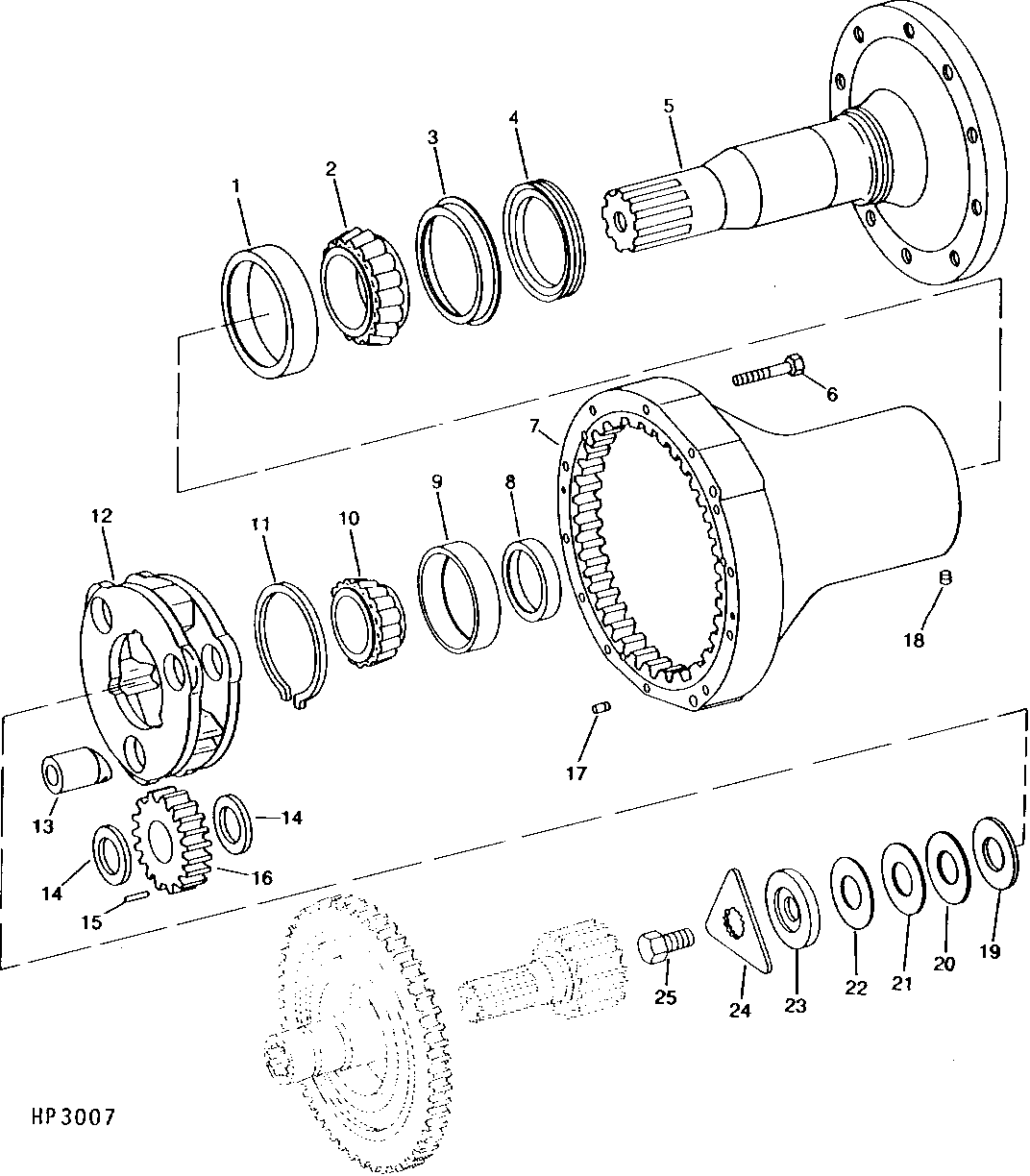 FINAL DRIVE AXLE SHAFT, OUTER HOUSING, PLANETARY PINION, AND BEARINGS