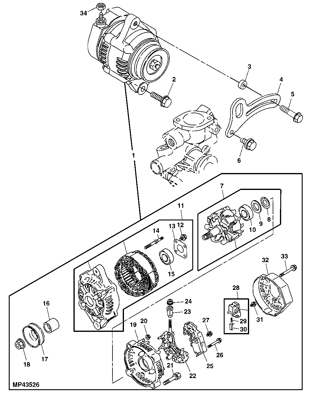 Alternator and Voltage Regulator, 40 A (Engine Marked 3TNM72-BJLT)