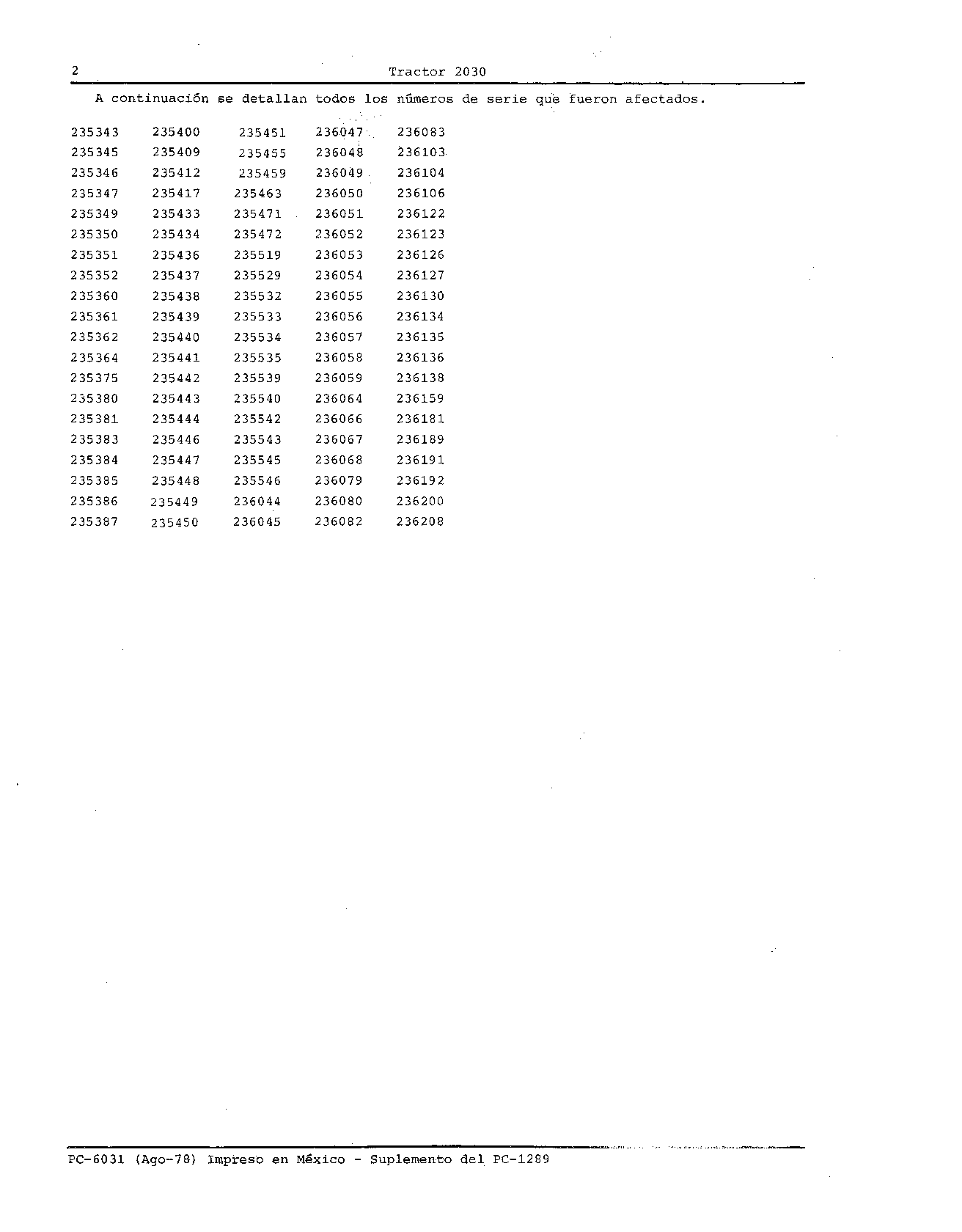 Numeros de Serie Afectados