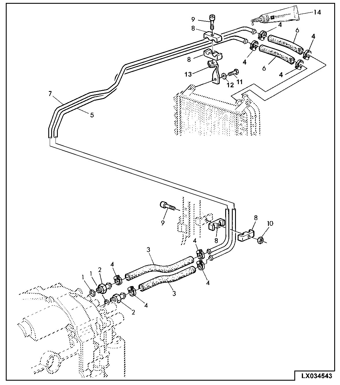 OIL COOLER LINES, 2-POST ROLL GARD /STANDARD VERSION OR CAB (POWRQUAD)