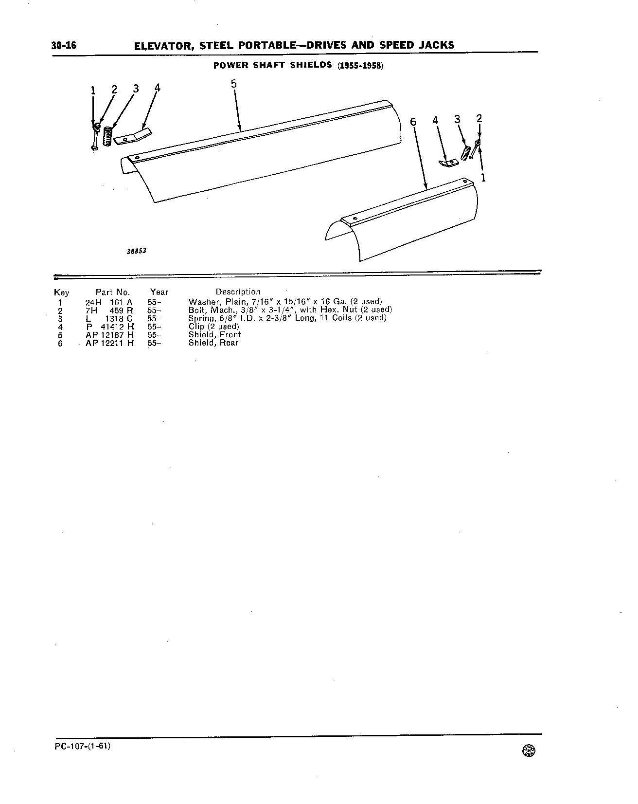 POWER TAKE-OFF DRIVES POWERSHAFT SHIELDS (1955-1958)