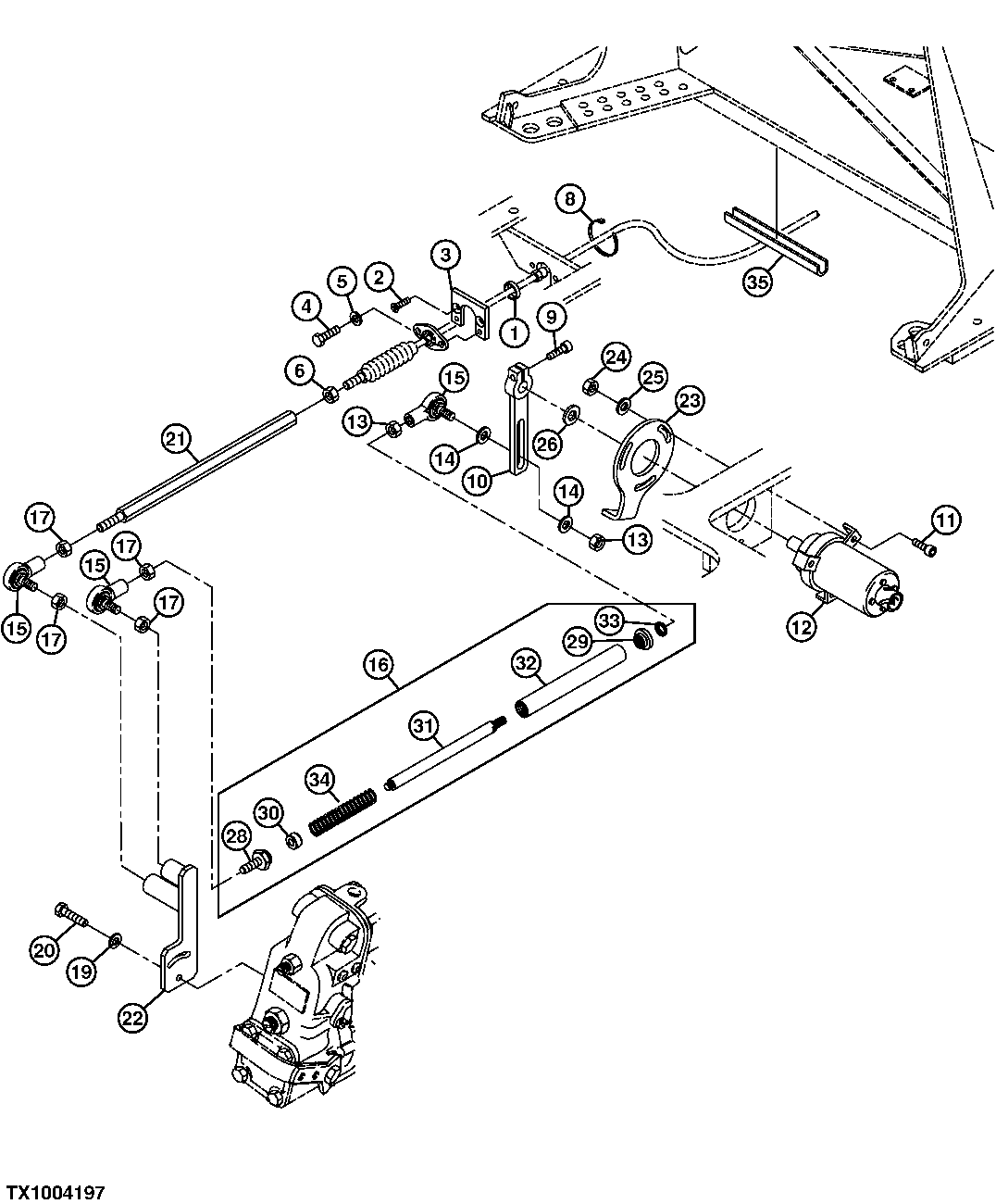 ENGINE SPEED CONTROL LEVER, CONTROL RODS, AND POTENTIOMETER