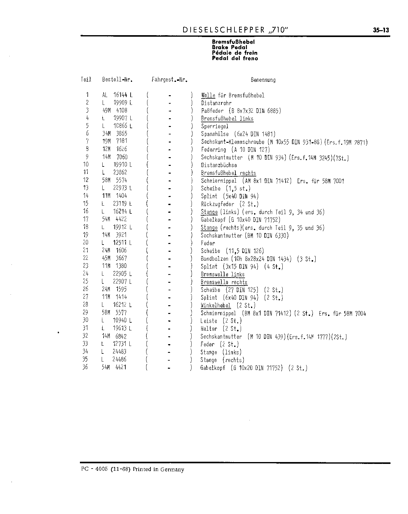 Foot Brake Pedal (Continued)