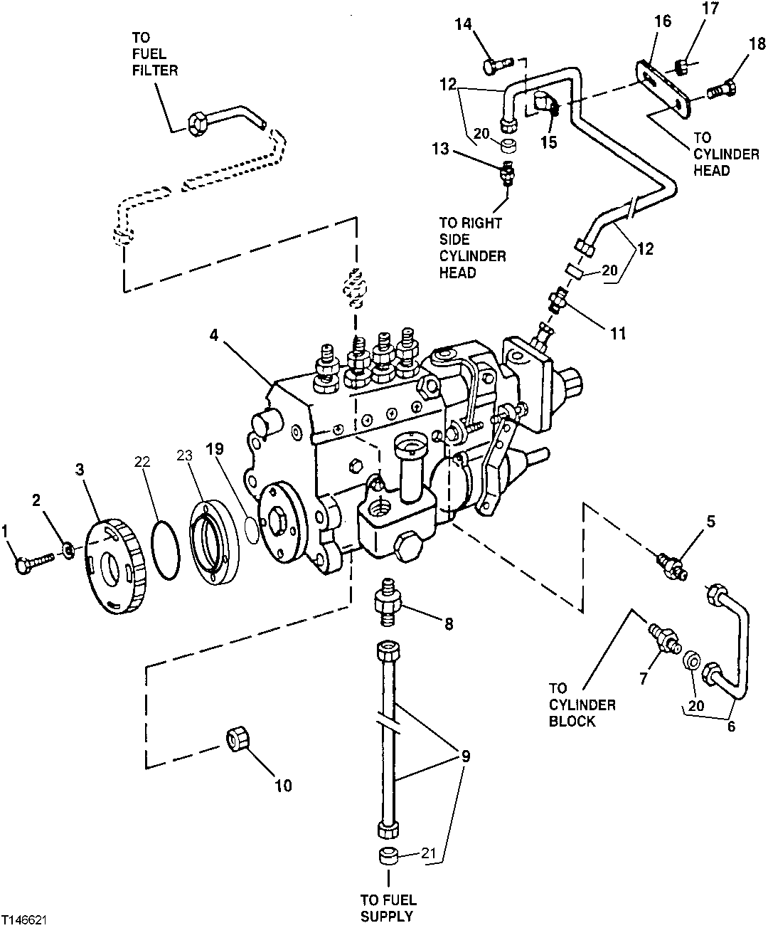 FUEL INJECTION PUMP AND INJECTION PUMP LUBE LINE