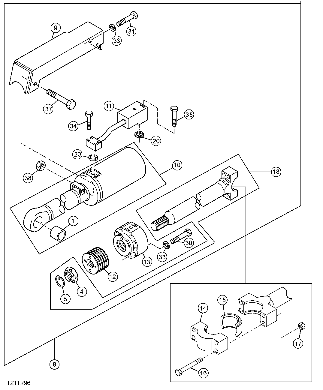 RIGHT SIDE POWER TILT CYLINDER COMPONENTS (ANGLE BLADE)