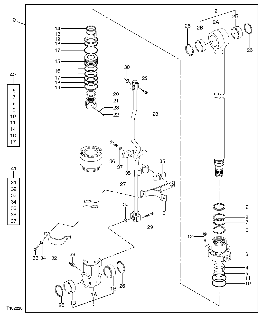 LEFT BOOM CYLINDER COMPONENTS AND OIL LINES