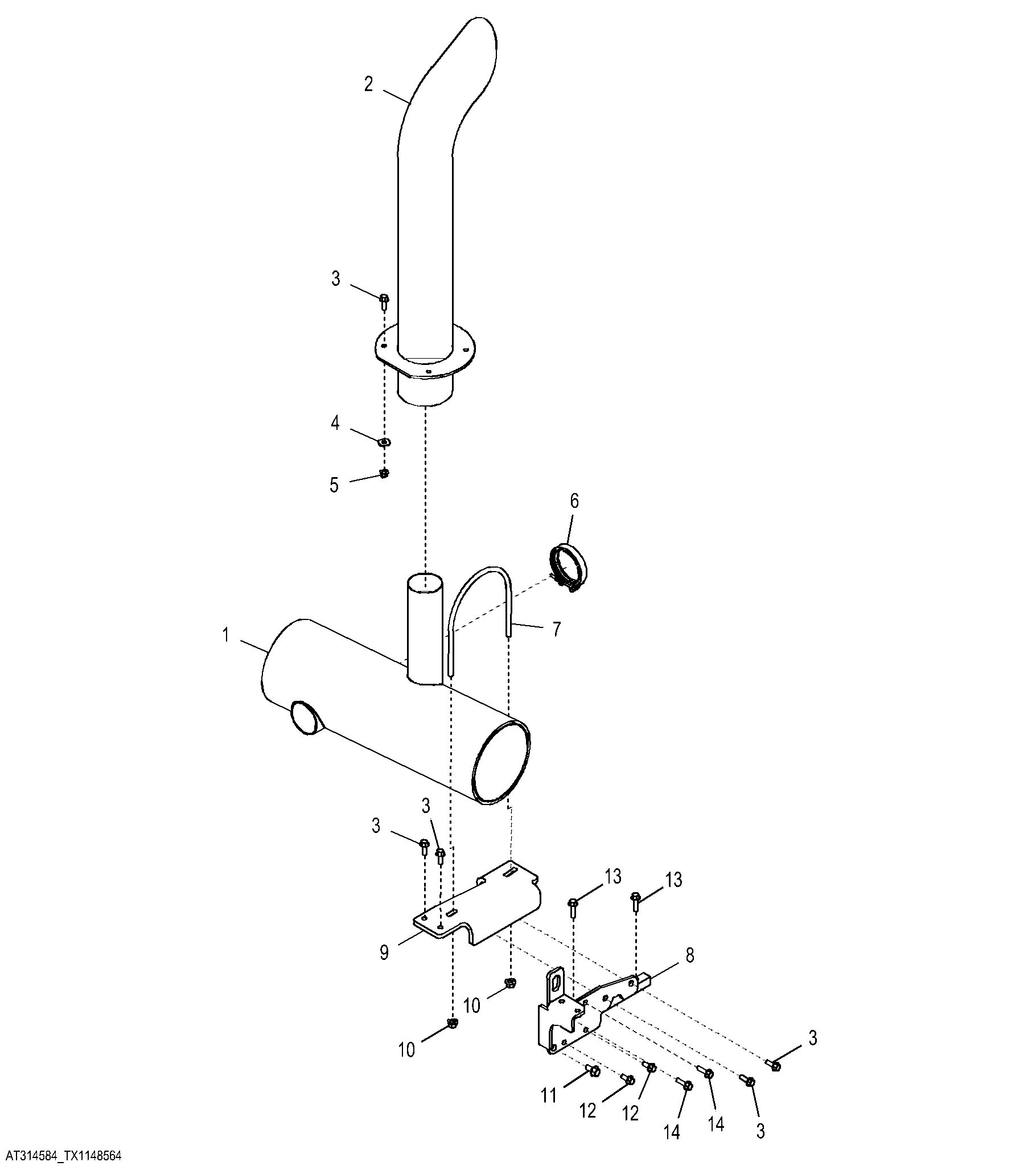 Muffler and Black Exhaust Pipe (Engine 6068HDW79)