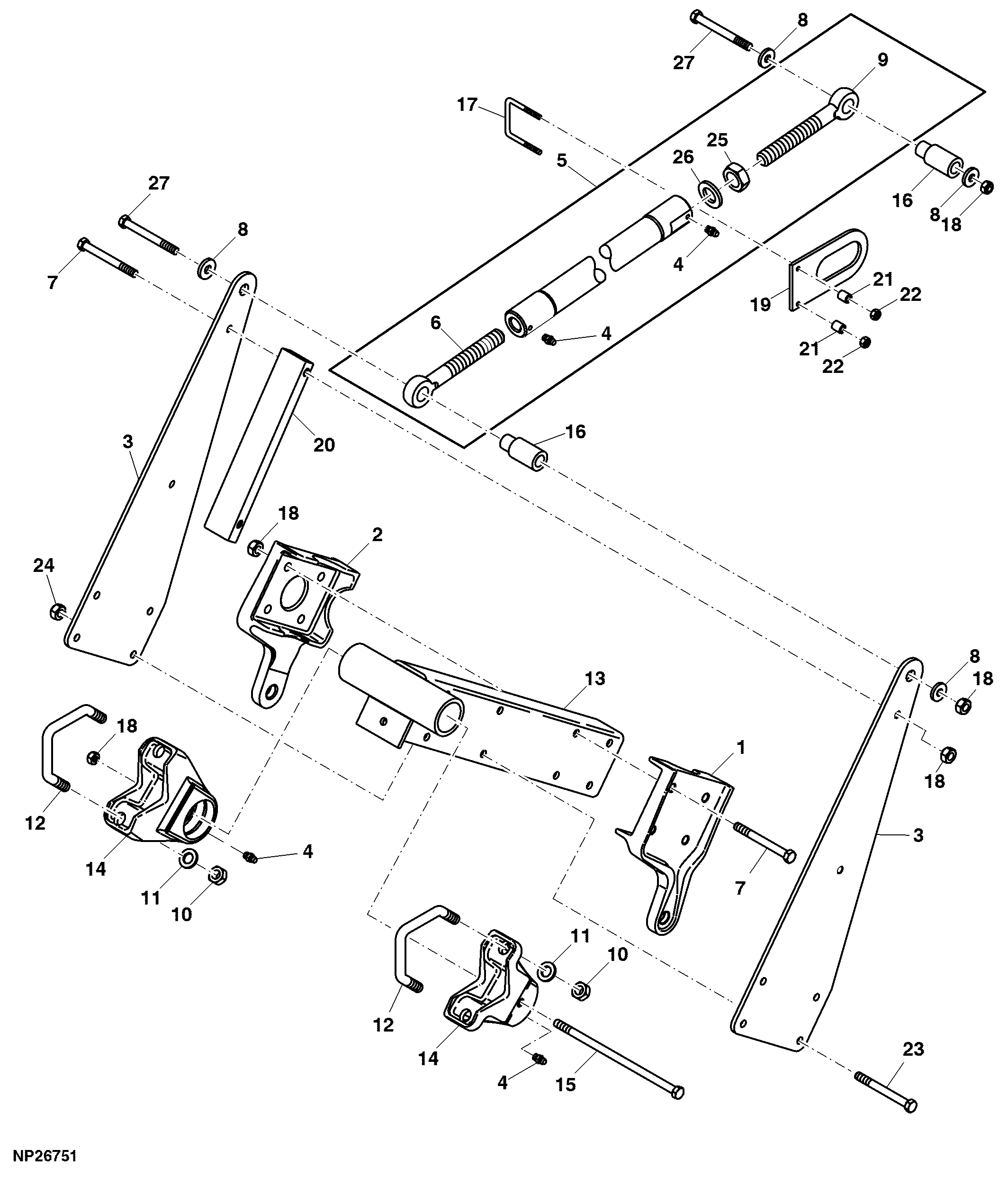 Tandem Walking Beam Rear Swing Arm, 12’ and 15’ Main Frame