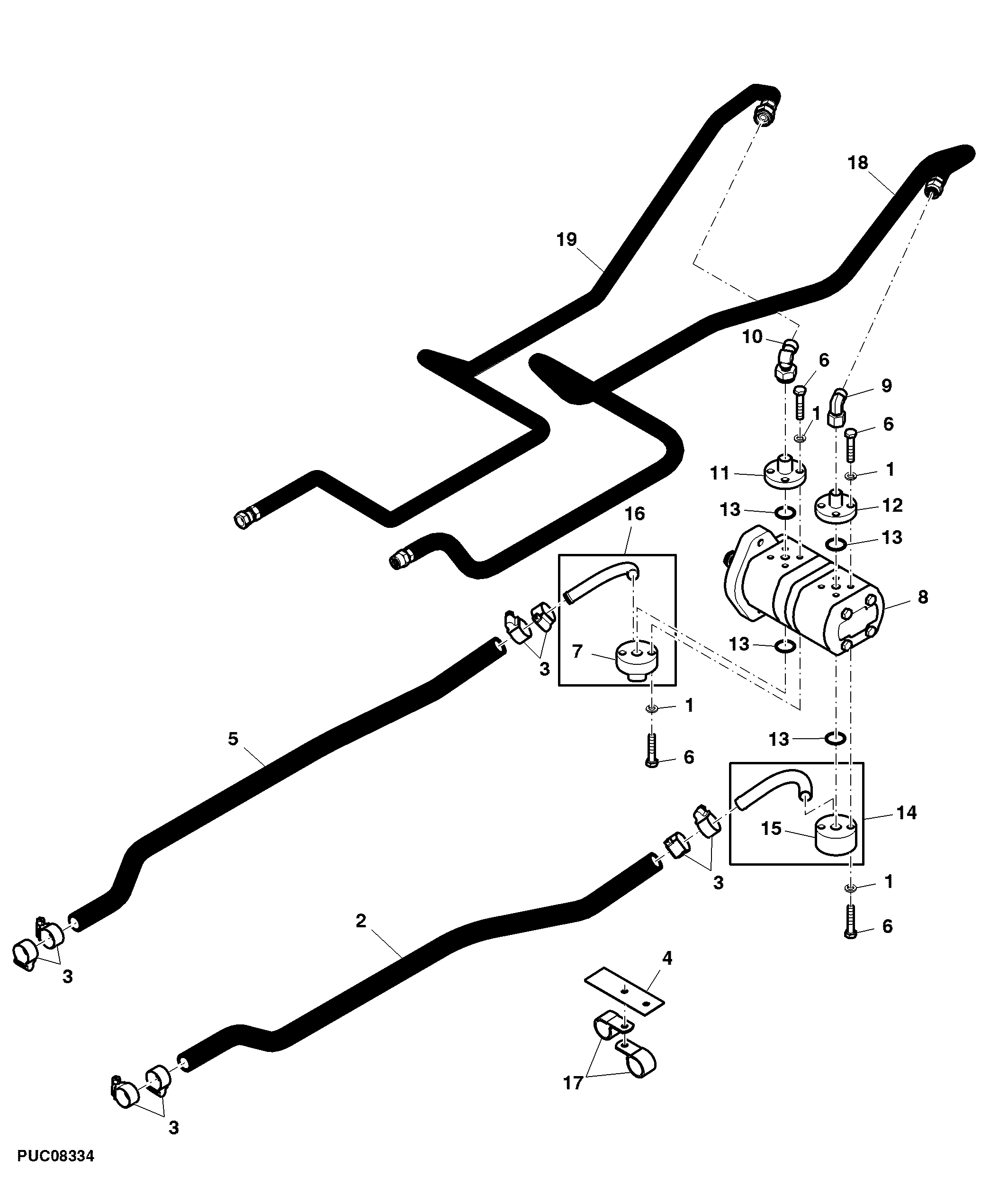 Hydraulic Pump, Oil Line, JD3029 Engine Version