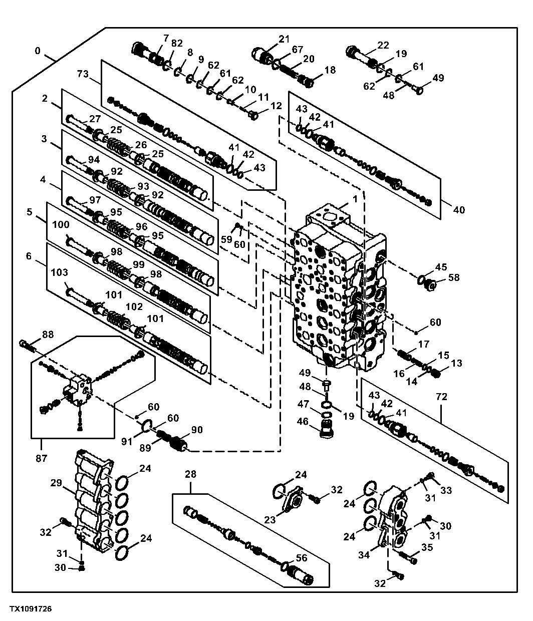 Control Valve Body and Spools (5 Spool Side)