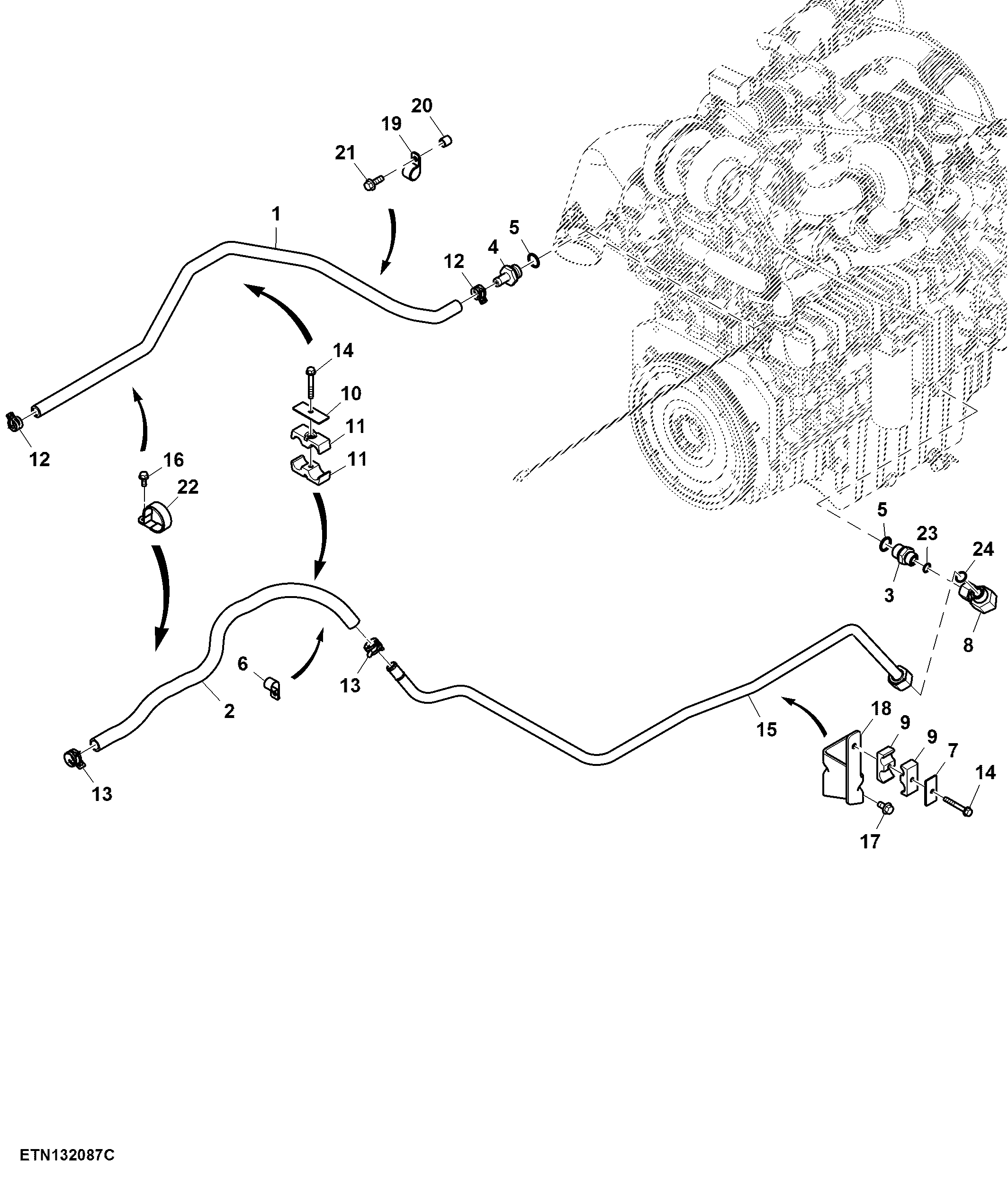 External Lines and Hoses, Cab Heater, 13.5 L, FT4 Engine ( - 807000)