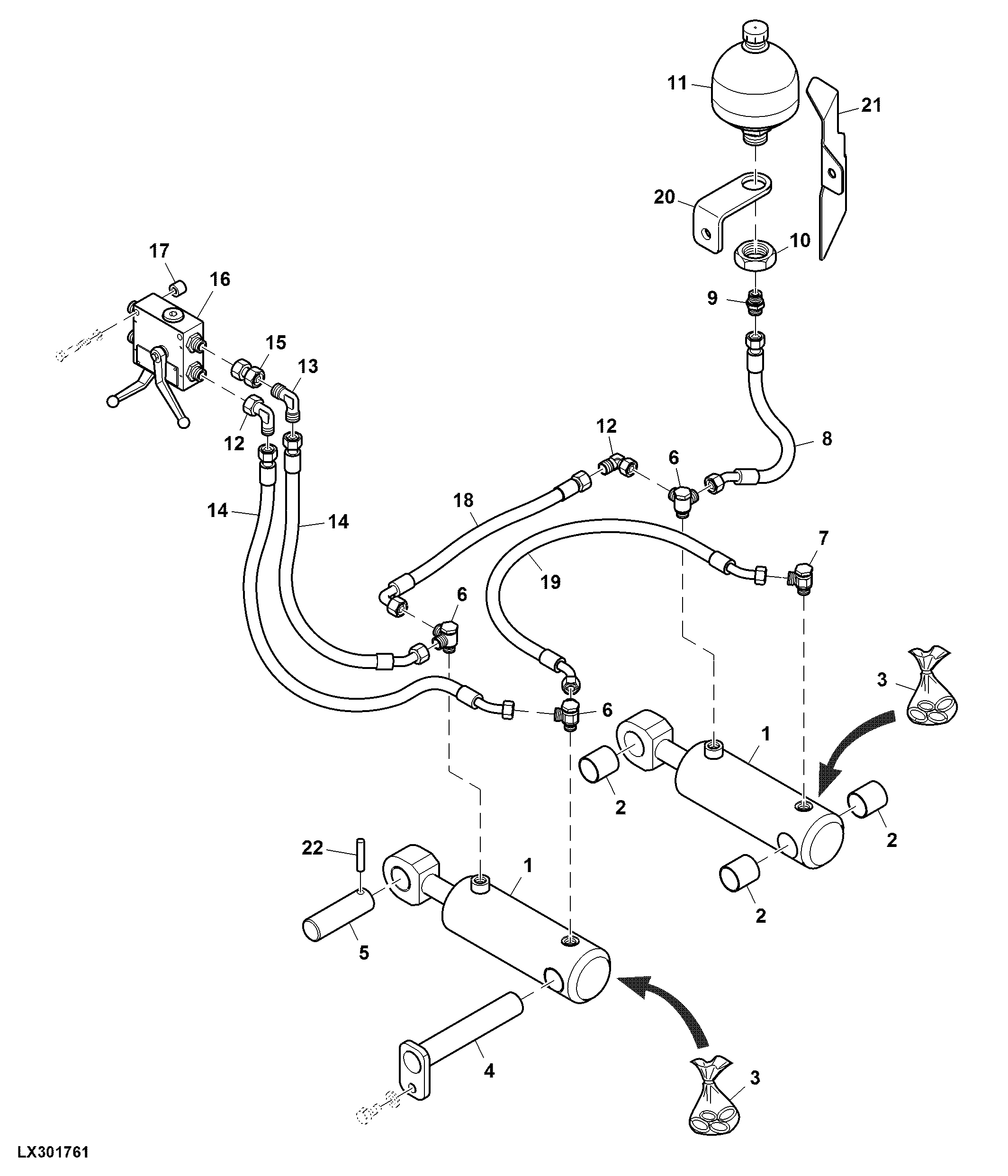 Hydraulic Cylinder / Hoses / Accumulator, Front Hitch