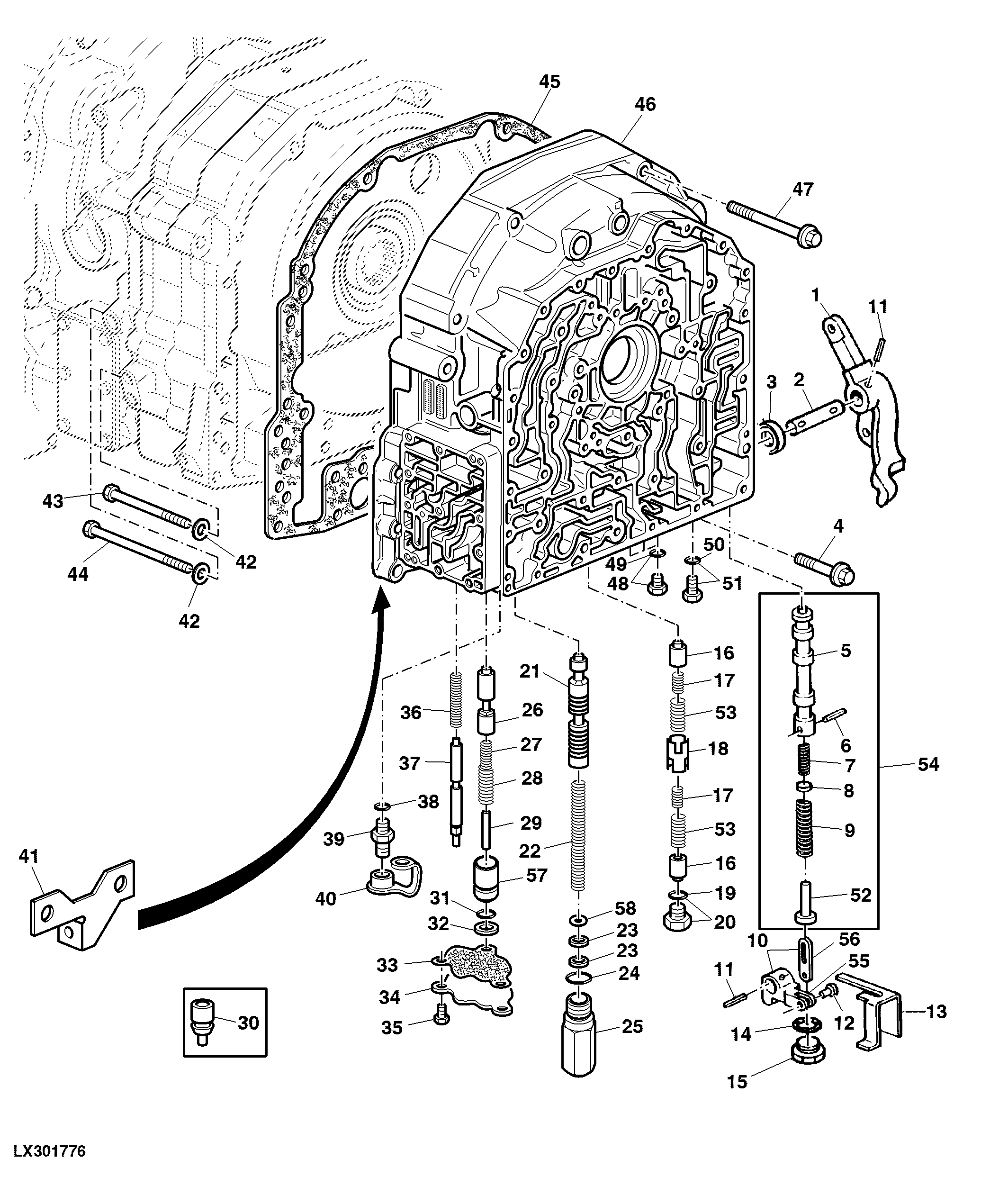TRANSMISSION FRONT COVER (WITH MECHANICAL REVERSER CONTROL)