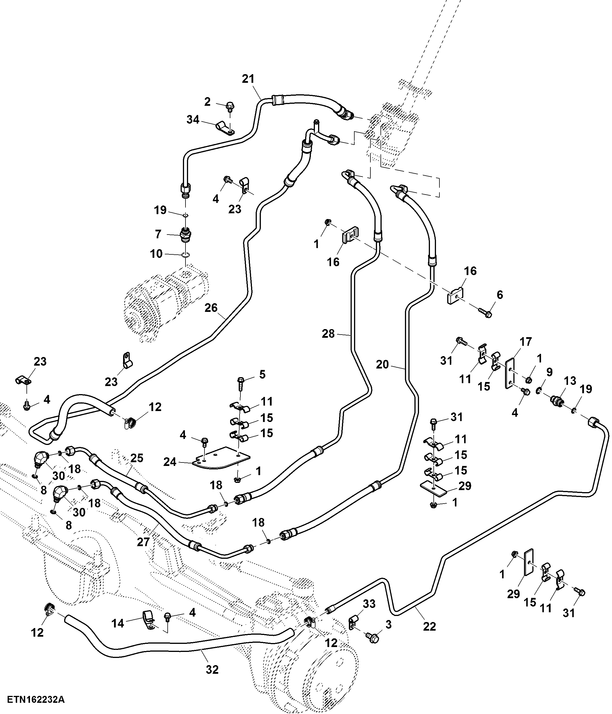 Hydraulic Steering Oil Lines, 4WD, W/O AC, PTE