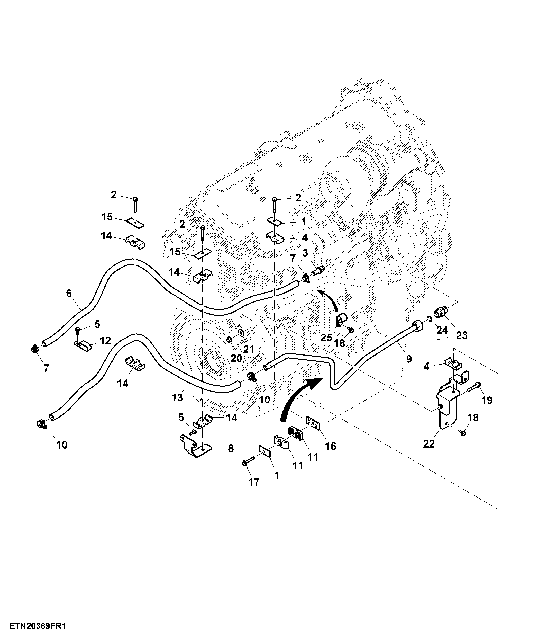 External Lines and Hoses, Cab Heater, 13.5 L, T2 / T3 Engine