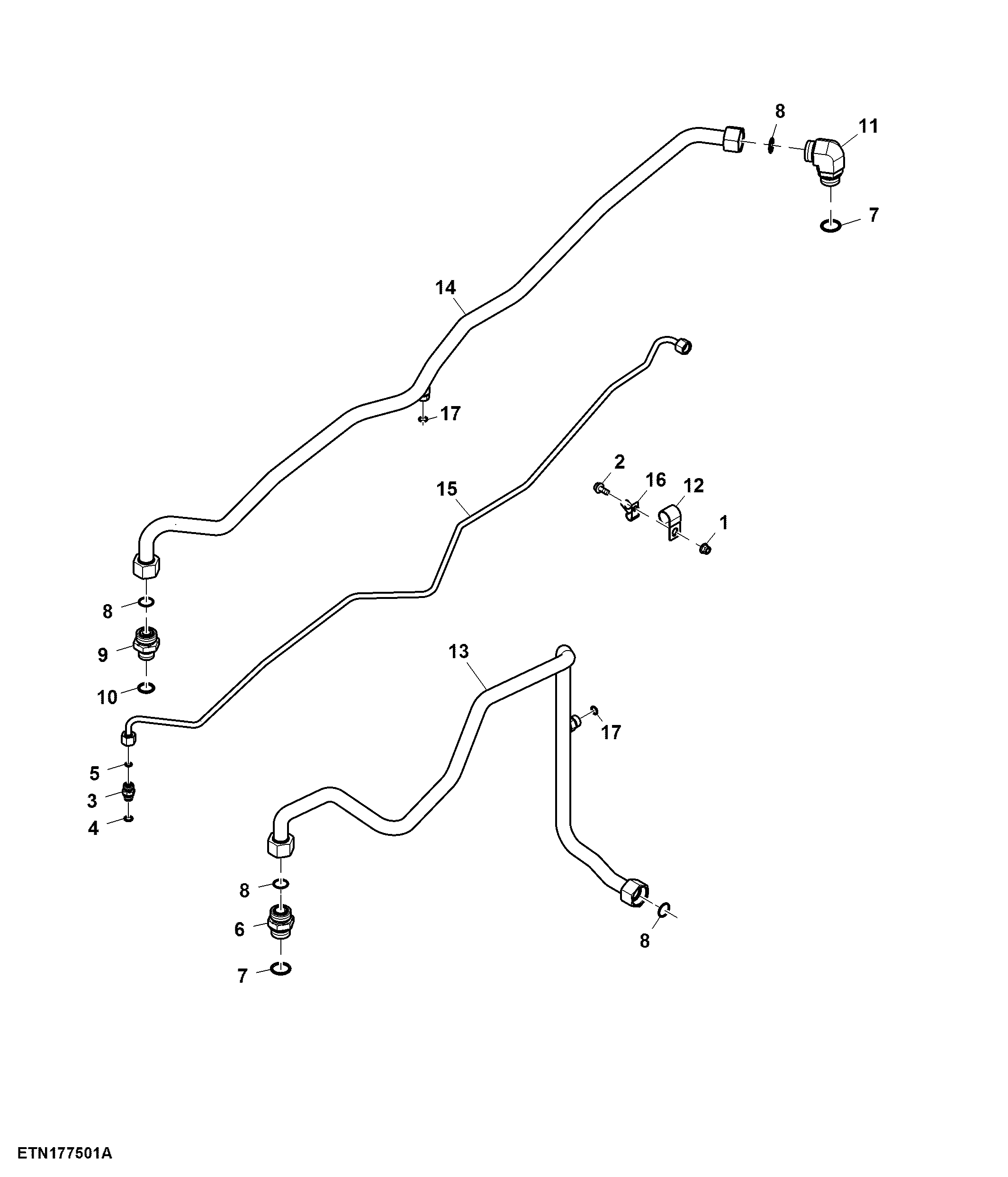 Oil Lines, Mid SCV, Electro-Hydraulic, W/ SFA
