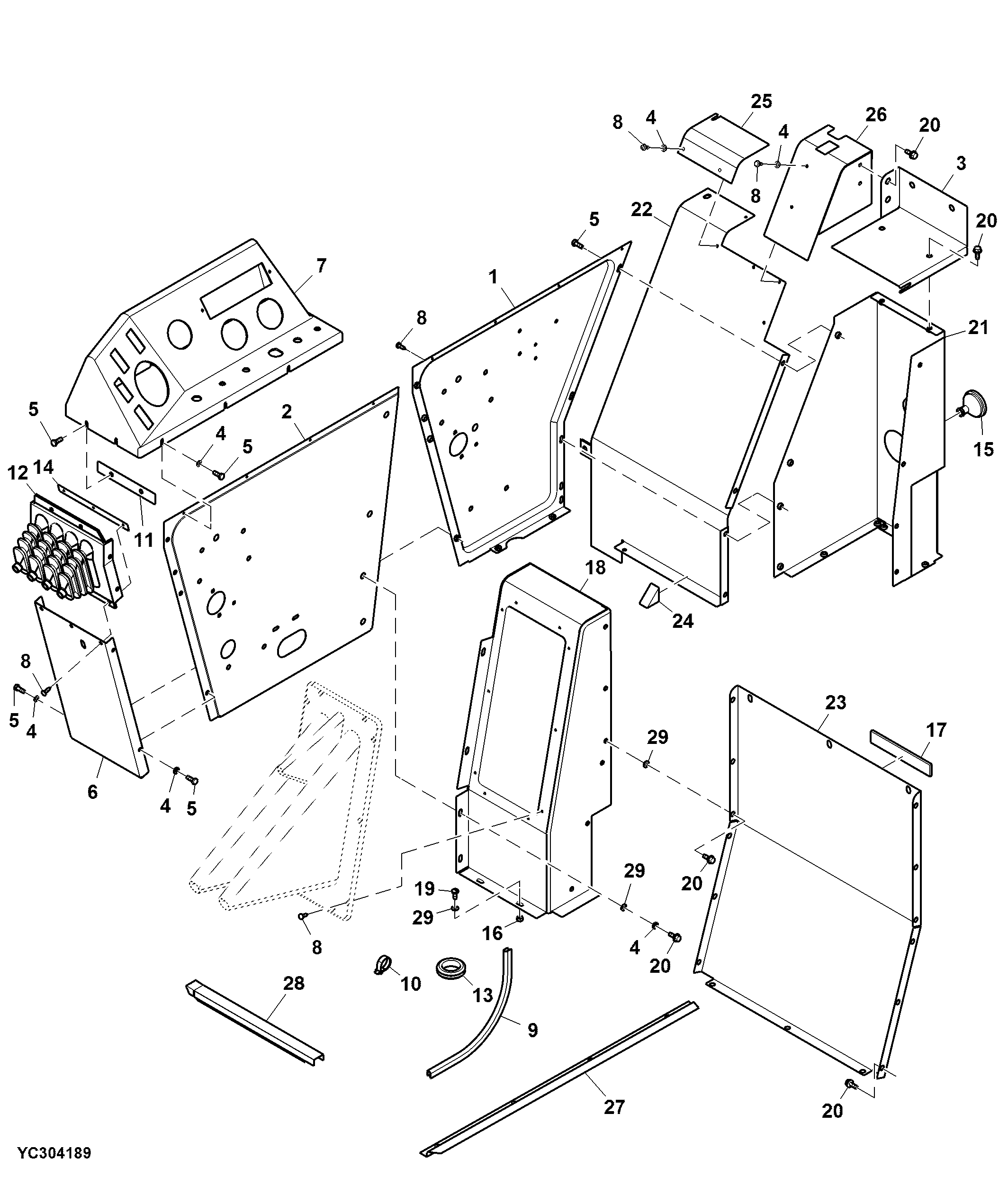 Shift Console and Covers For Sealed Cab, RH