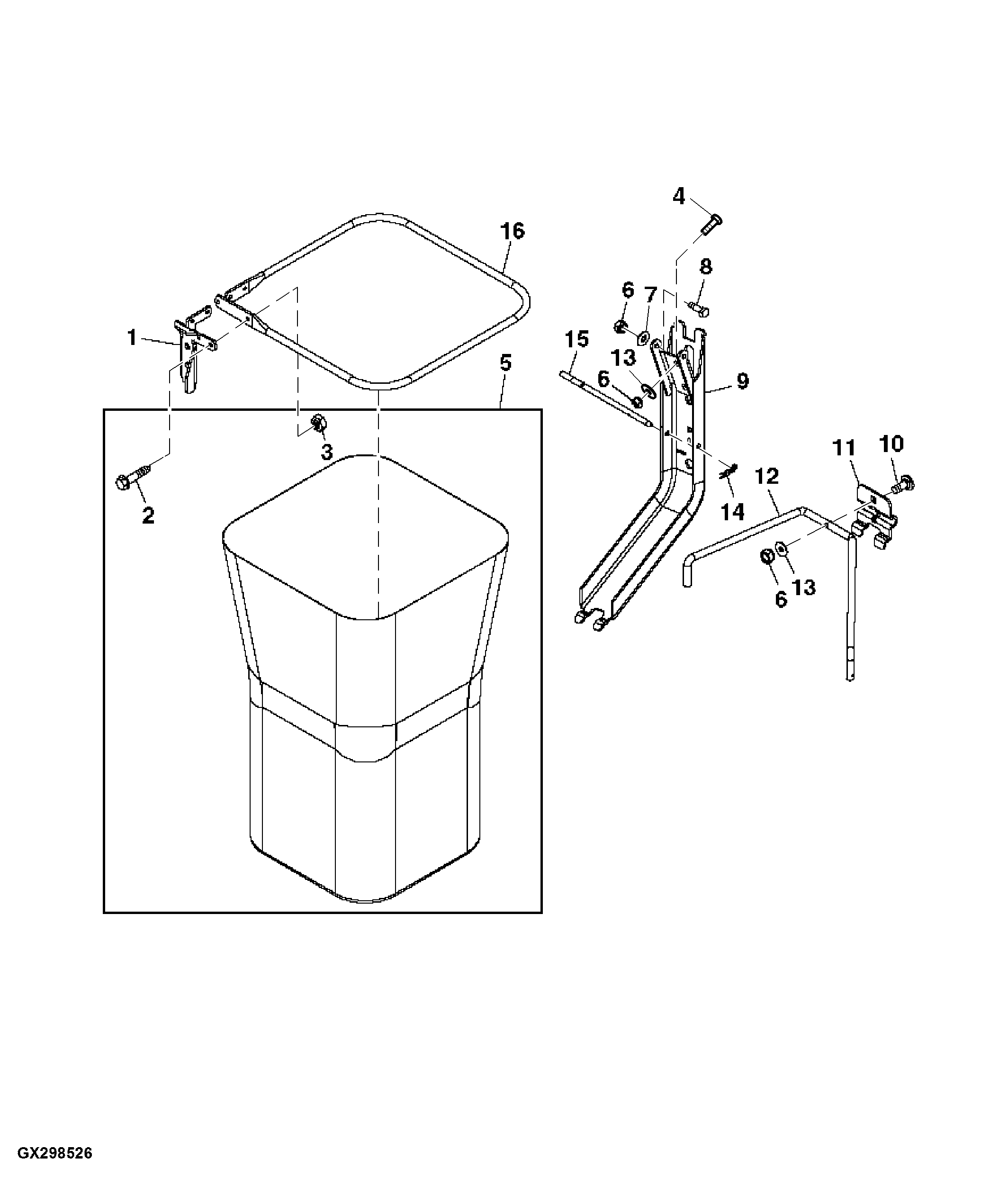 Material Collection System, 2 — Bag, 6.5 bushel, 54 inch, Attachment 3/5