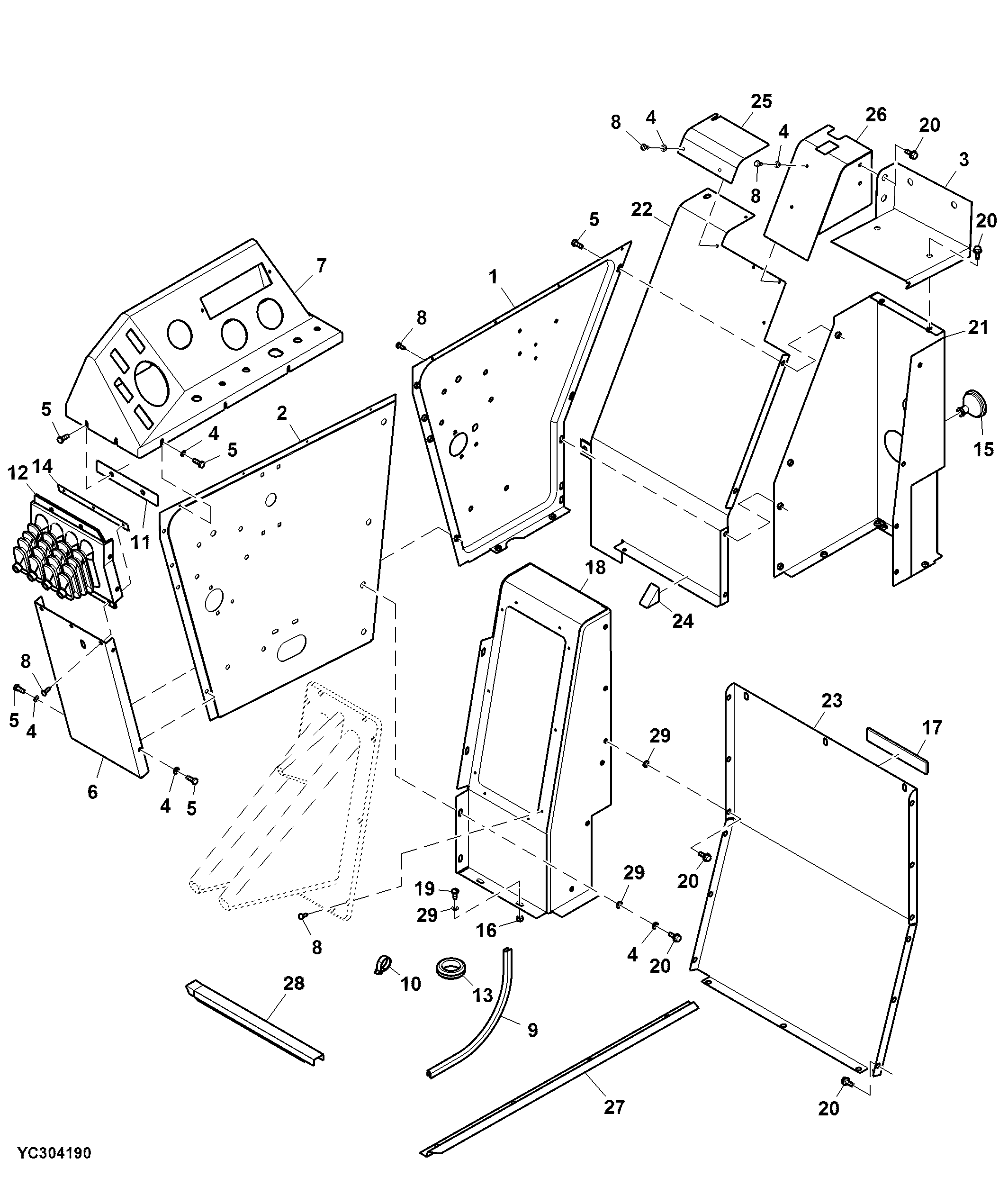 Shift Console and Covers For Sealed Cab, RH, Hydro Drive (Optional)