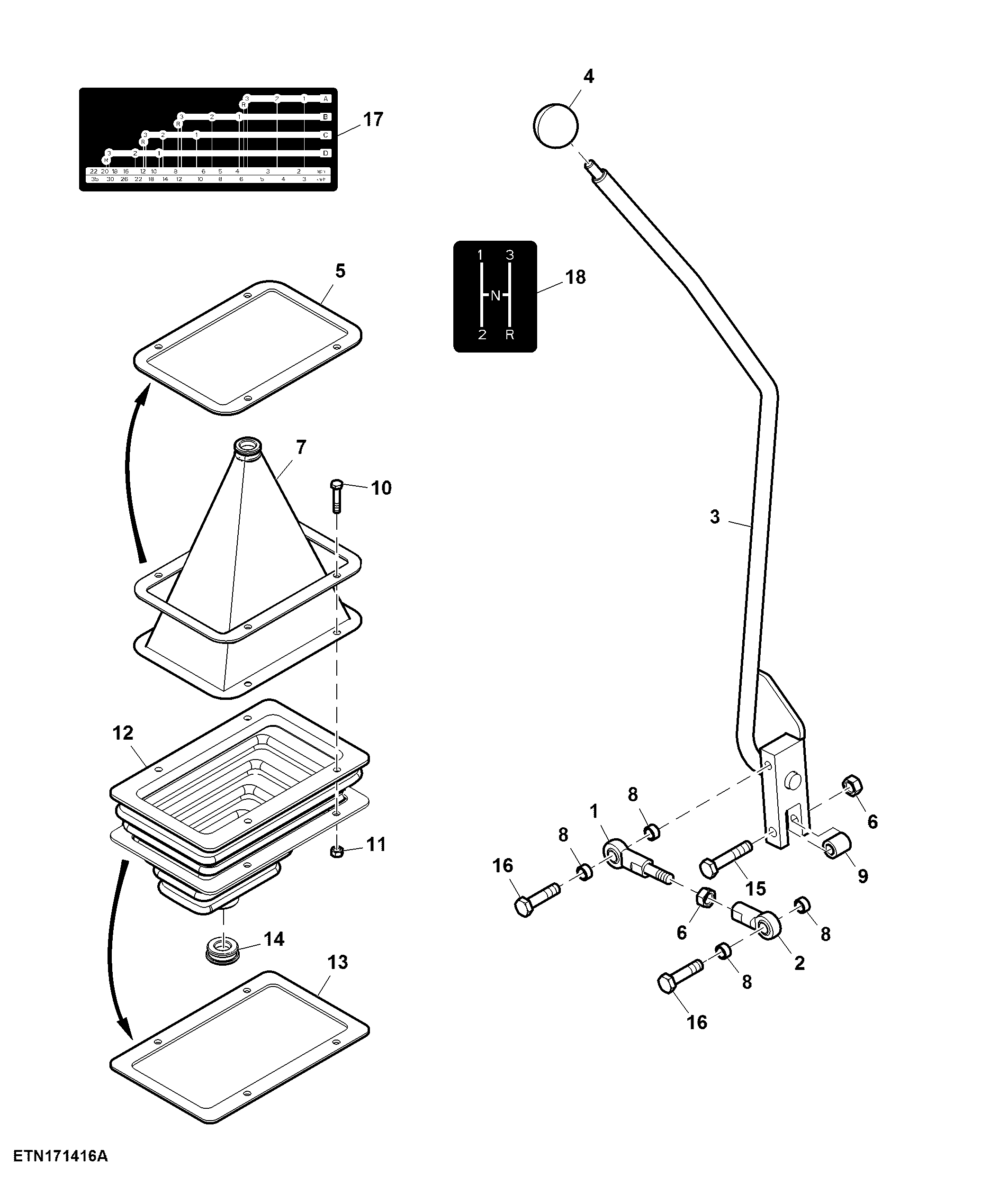 Gearshift Lever, Collar Shift Transmission, Cab