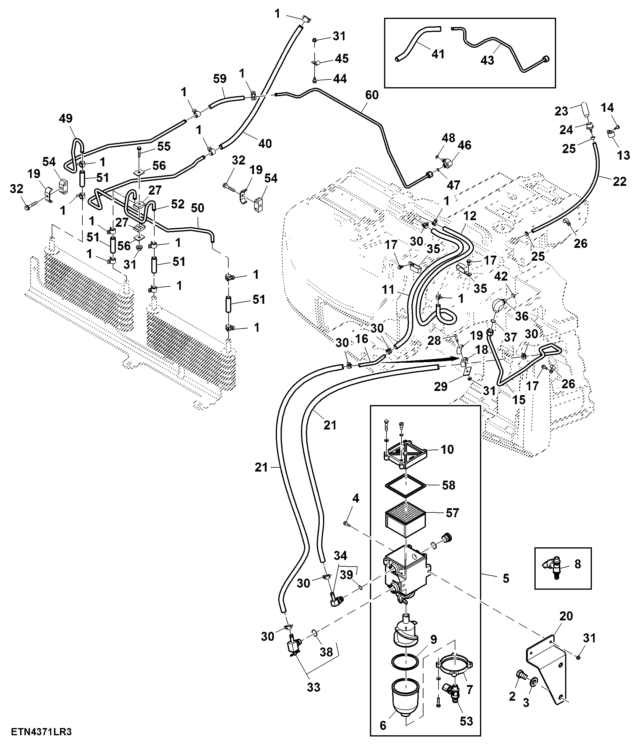 Fuel Lines, W/ Water Separator, 6.8 L Engine