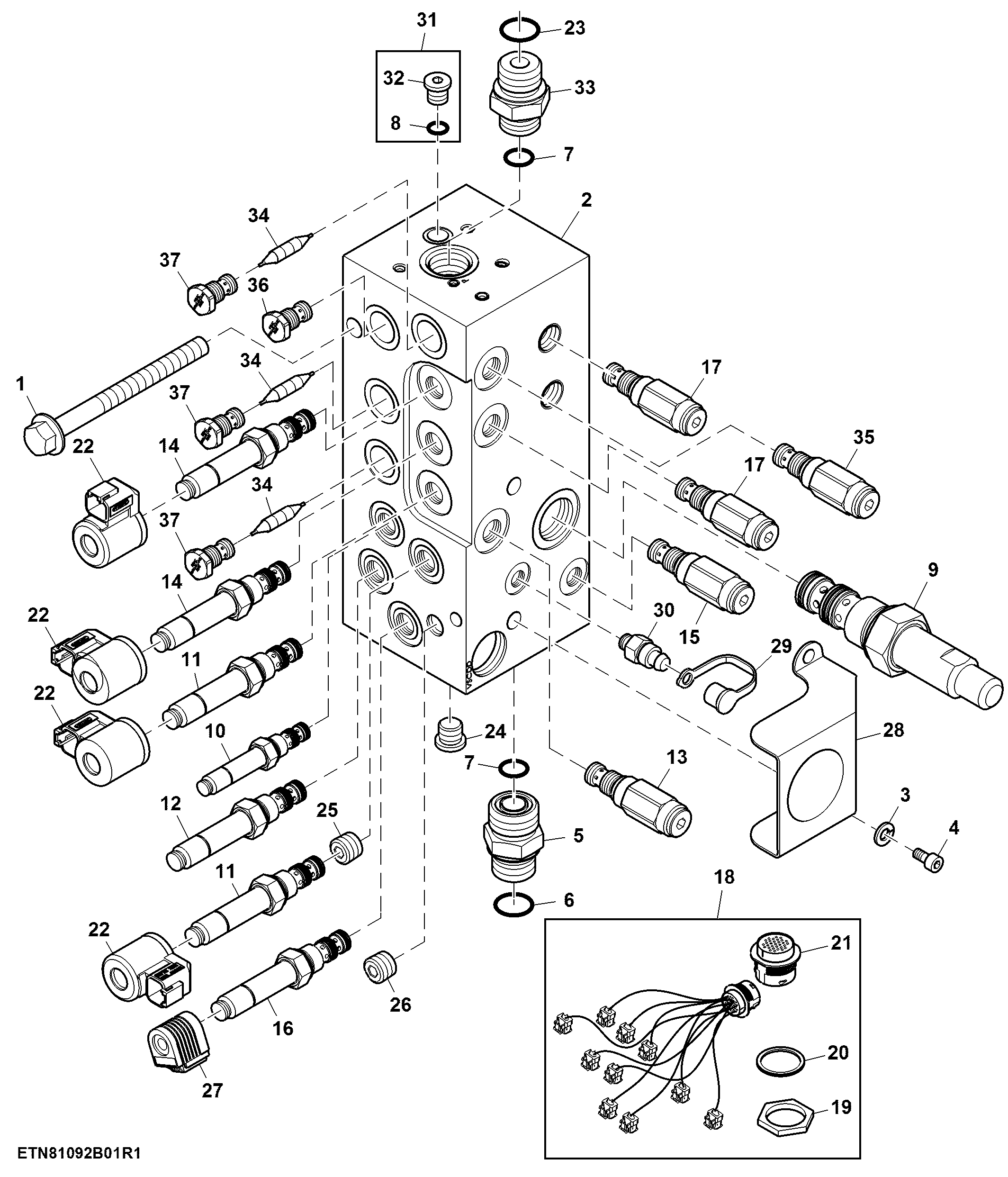 Control Valve, Valve Stack, W/ Counter Master, 7 Function (1 of 2)