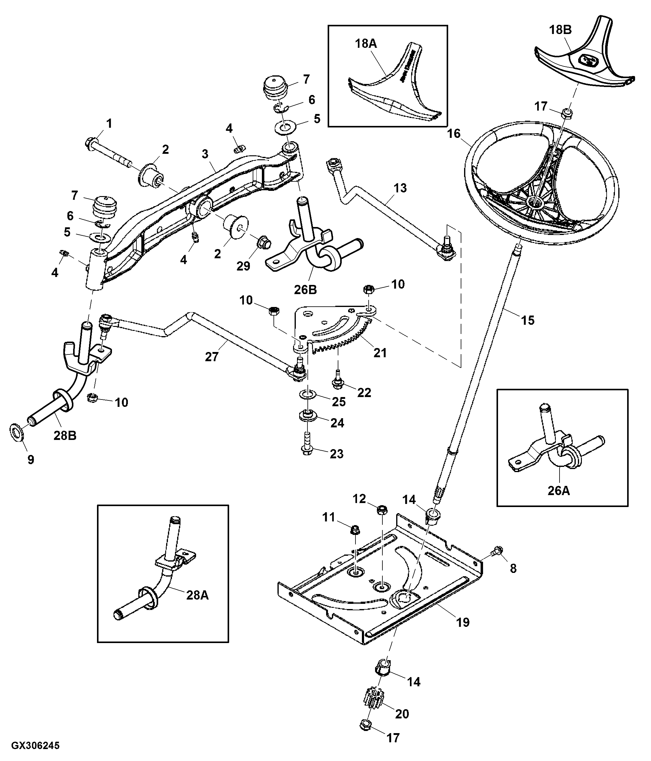 Steering Wheel, Gears, Linkage and Front Axle