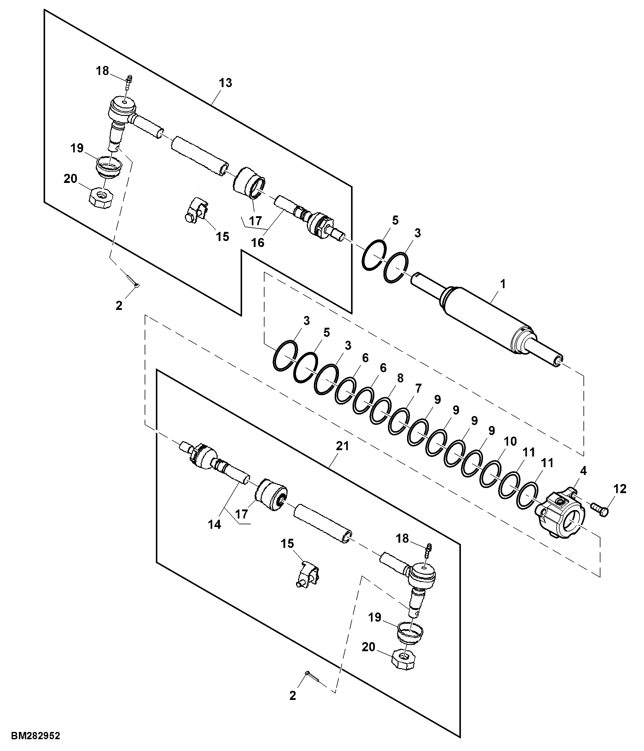 Steering Cylinder and Tie Rods, MFWD, 3M Axle